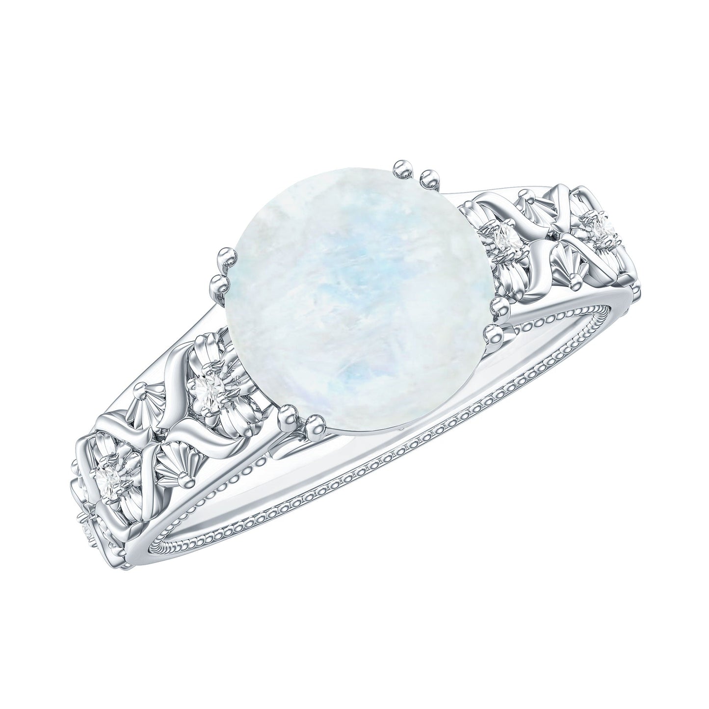 Vintage Style Moonstone and Diamond Flower Engagement Ring