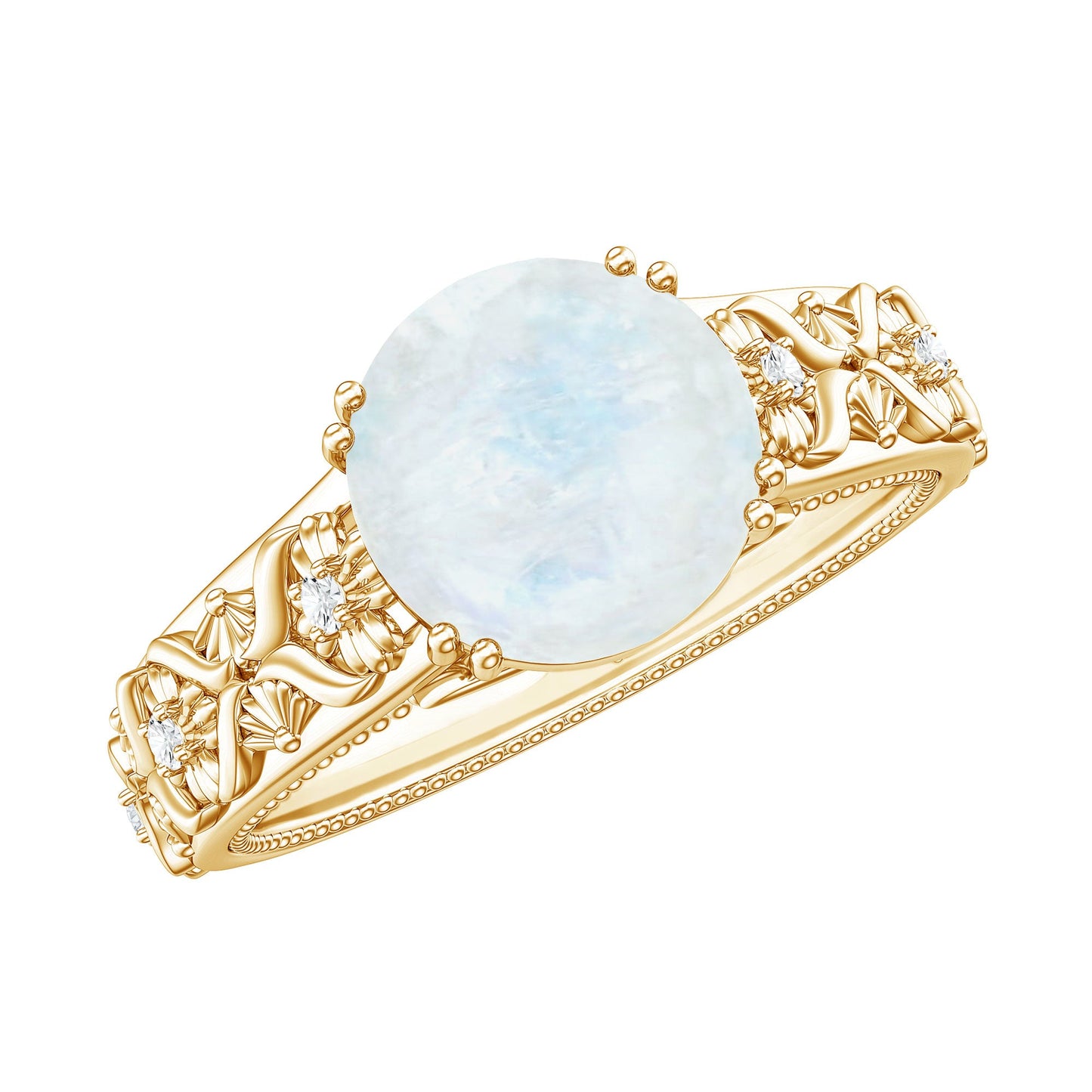 Vintage Style Moonstone and Diamond Flower Engagement Ring