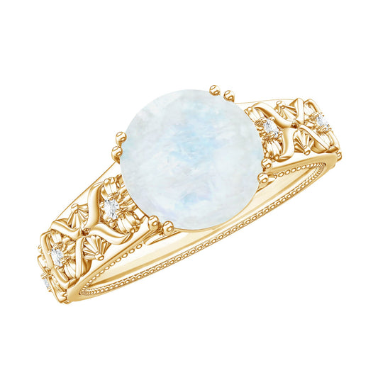 Vintage Style Moonstone and Diamond Flower Engagement Ring