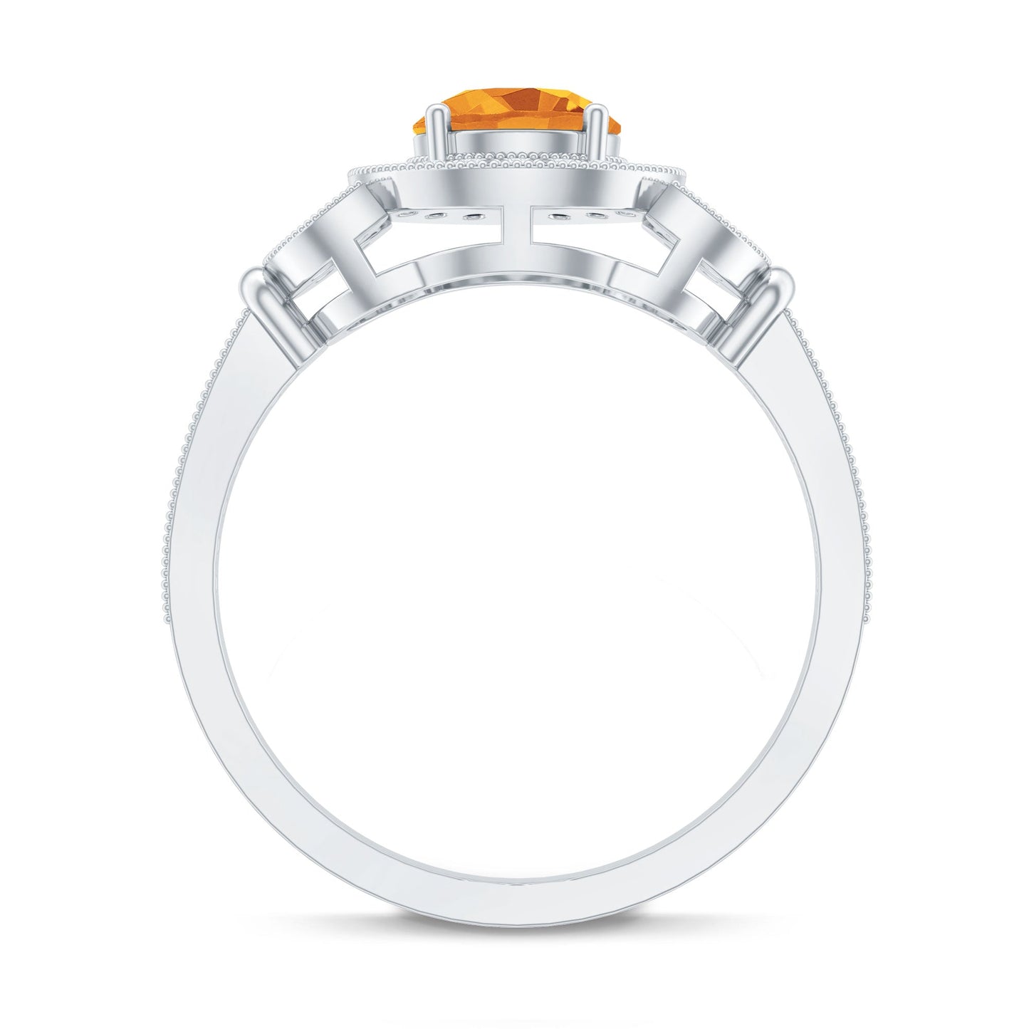 Vintage Style 1.2 Carat Citrine Engagement Ring with Diamond Halo