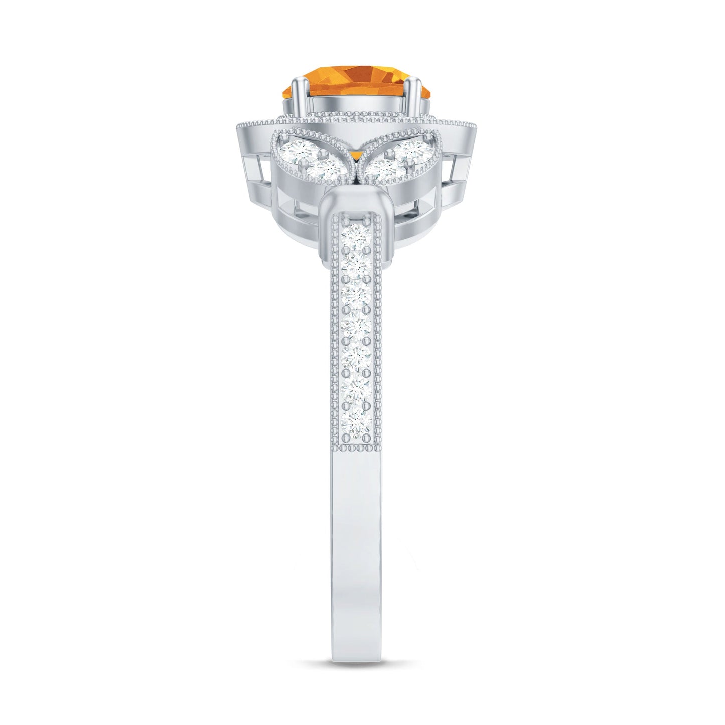 Vintage Style 1.2 Carat Citrine Engagement Ring with Diamond Halo