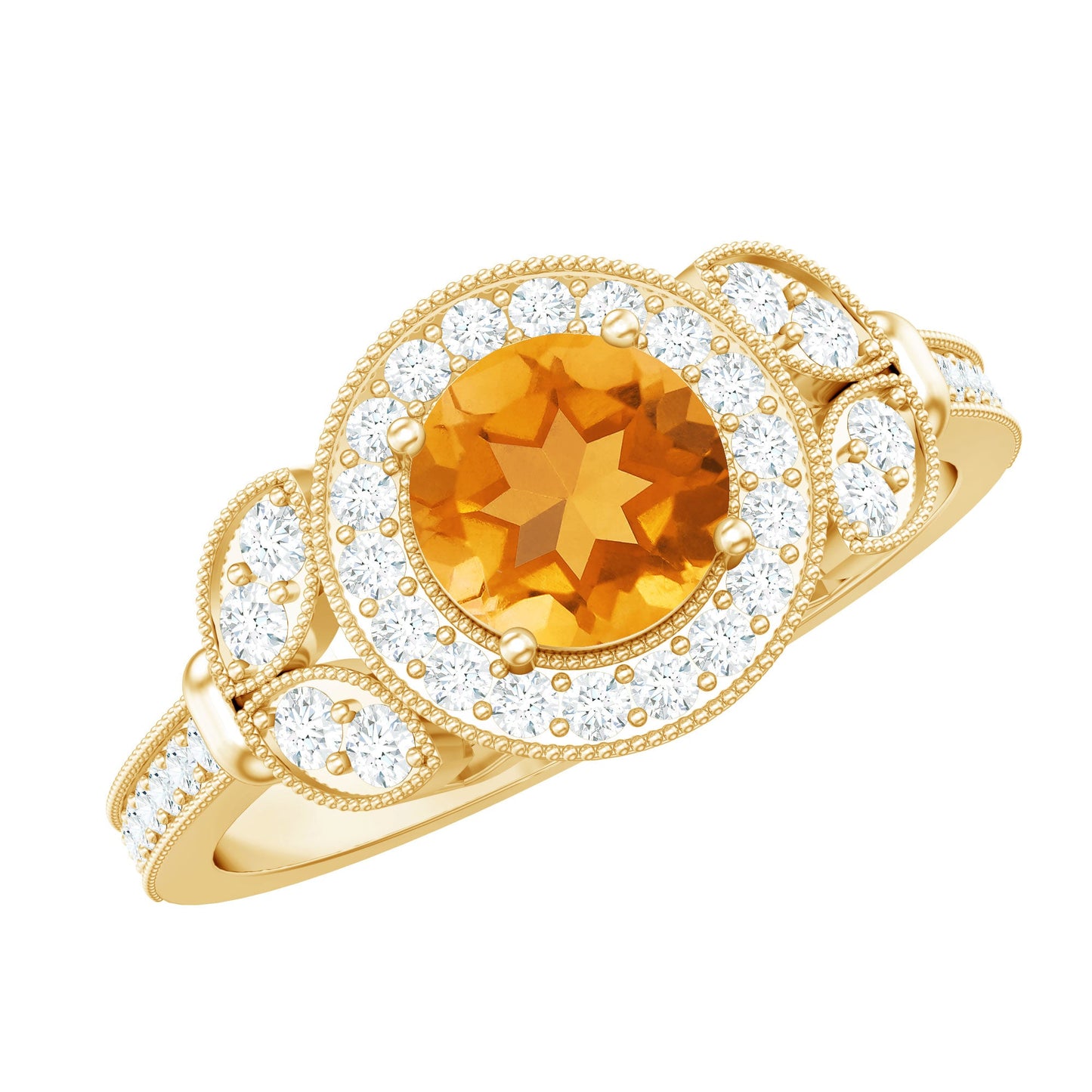 Vintage Style 1.2 Carat Citrine Engagement Ring with Diamond Halo