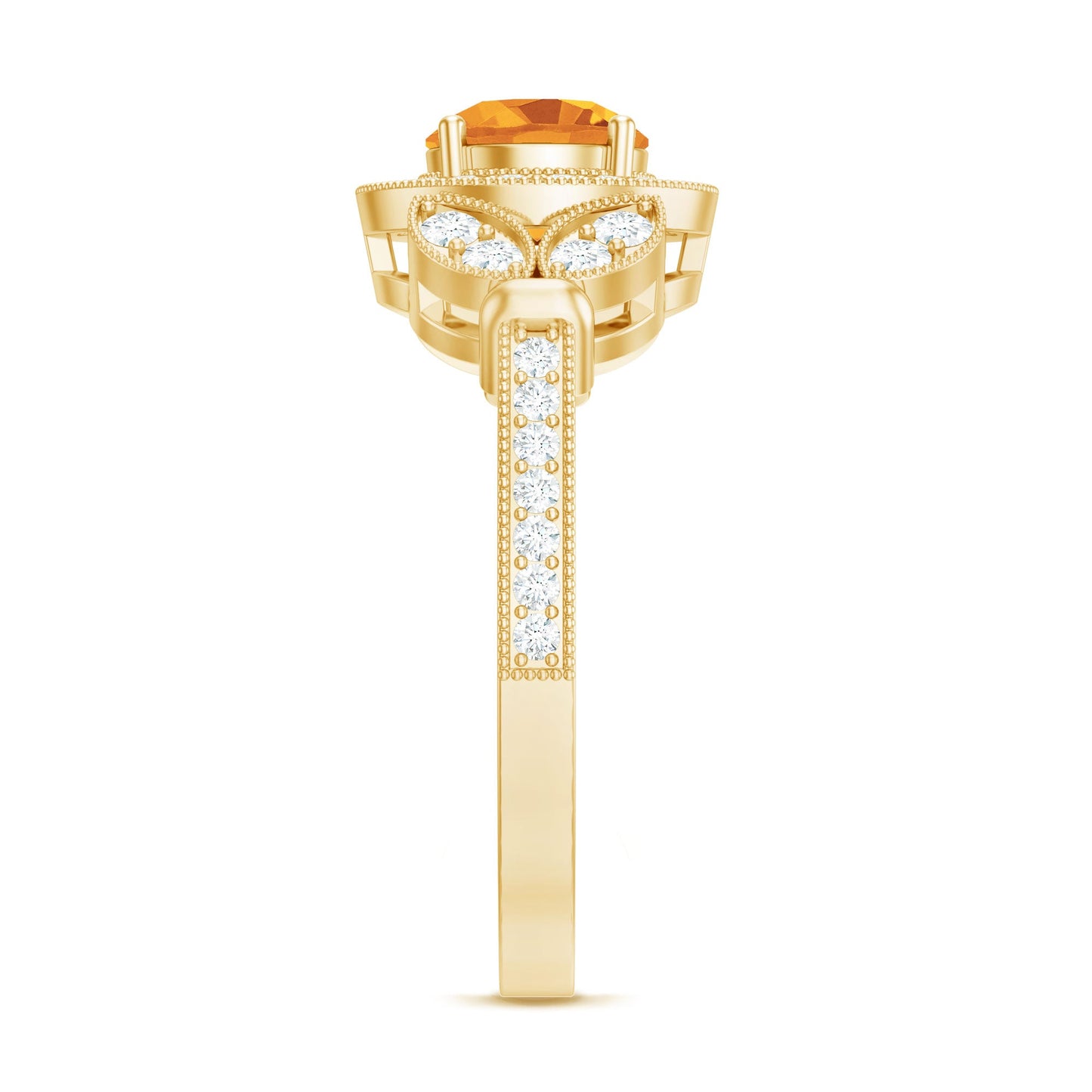 Vintage Style 1.2 Carat Citrine Engagement Ring with Diamond Halo