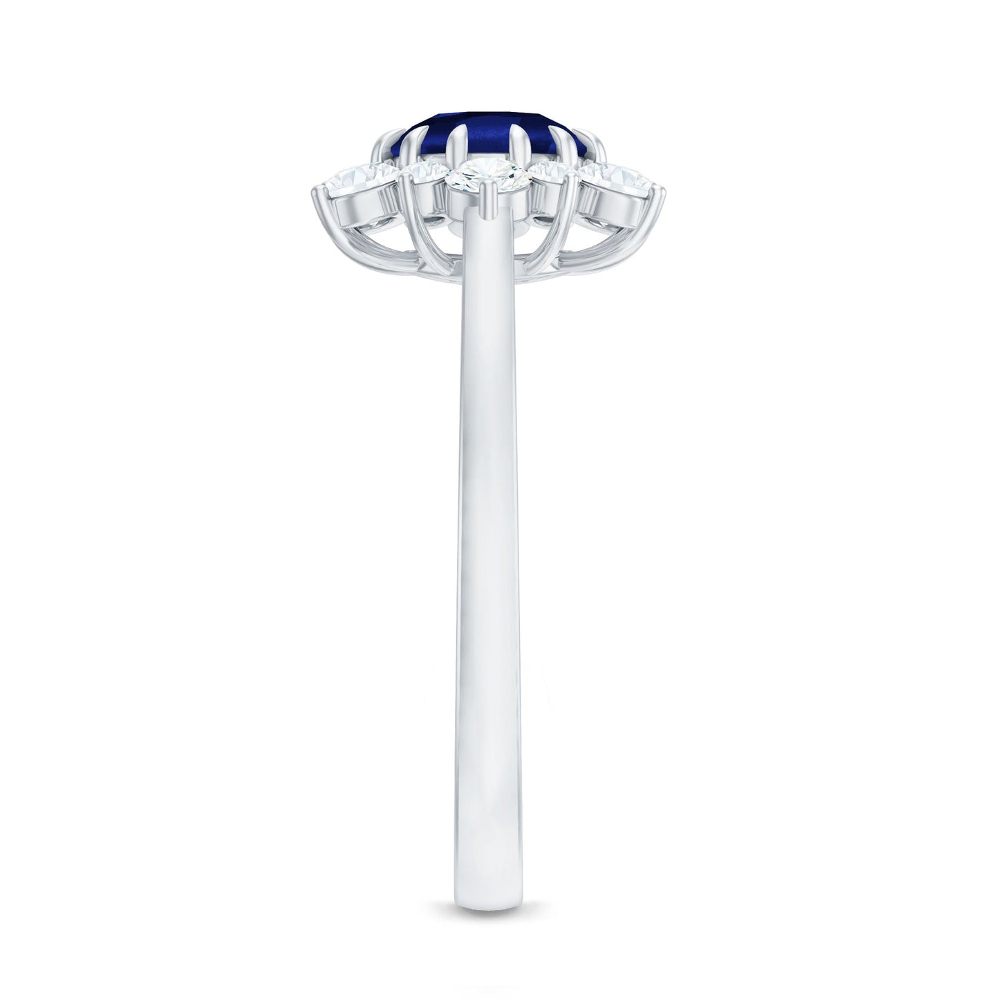 Round Cut Created Blue Sapphire Classic Halo Engagement Ring with Moissanite