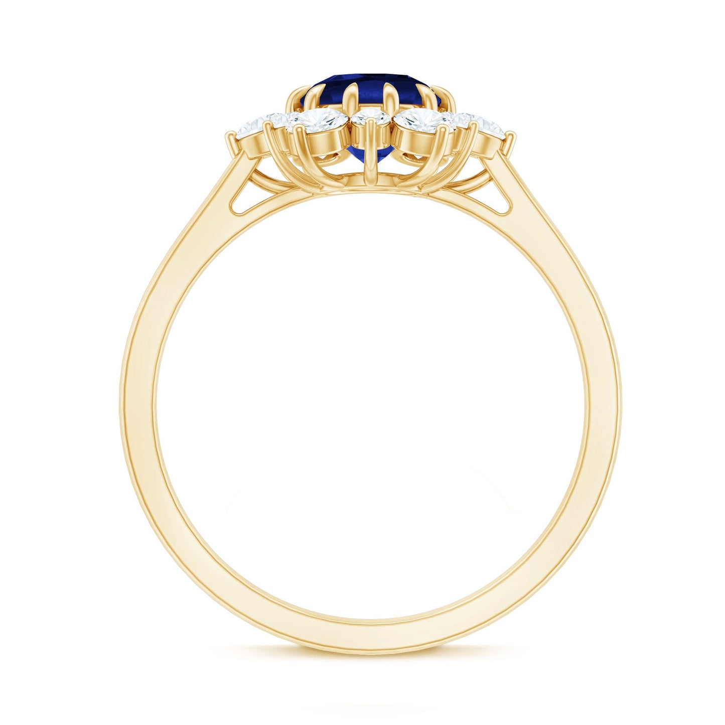 Round Cut Created Blue Sapphire Classic Halo Engagement Ring with Moissanite