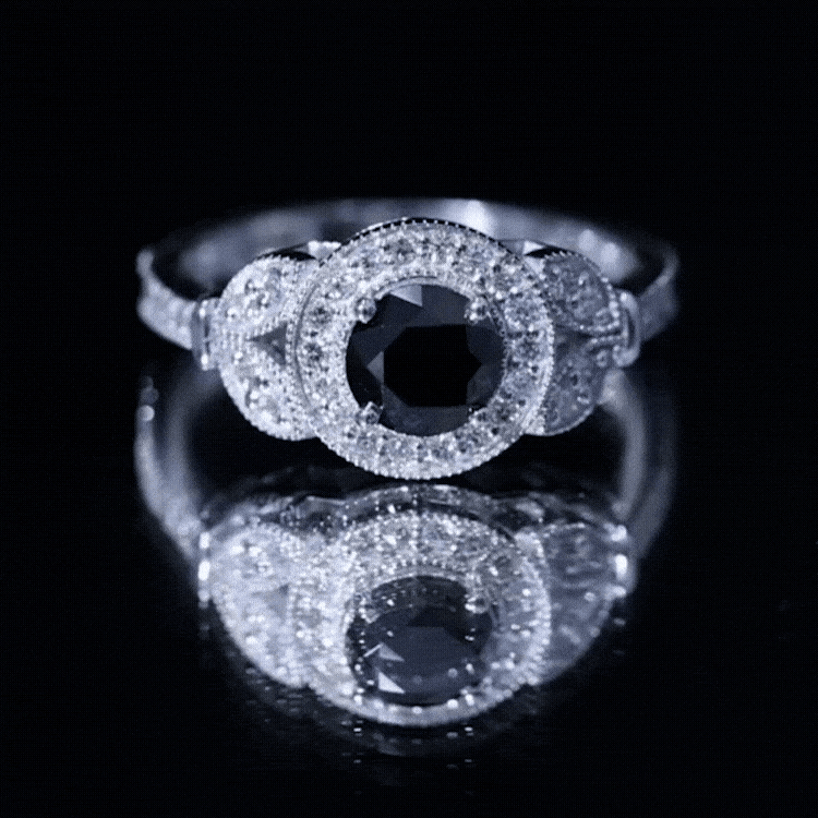 Vintage Style 2 Carat Lab Grown Black Diamond Engagement Ring with Moissanite
