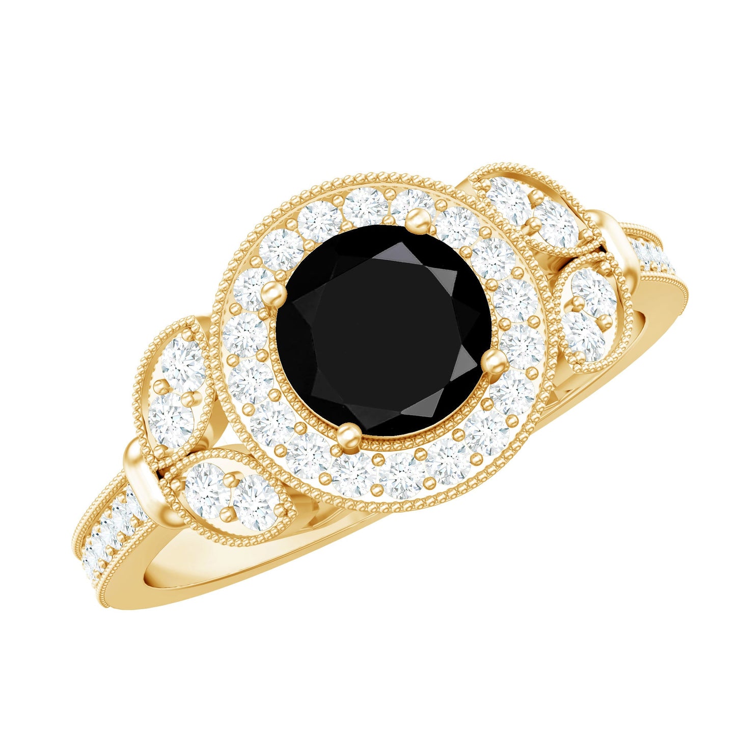 Vintage Style 2 Carat Lab Grown Black Diamond Engagement Ring with Moissanite