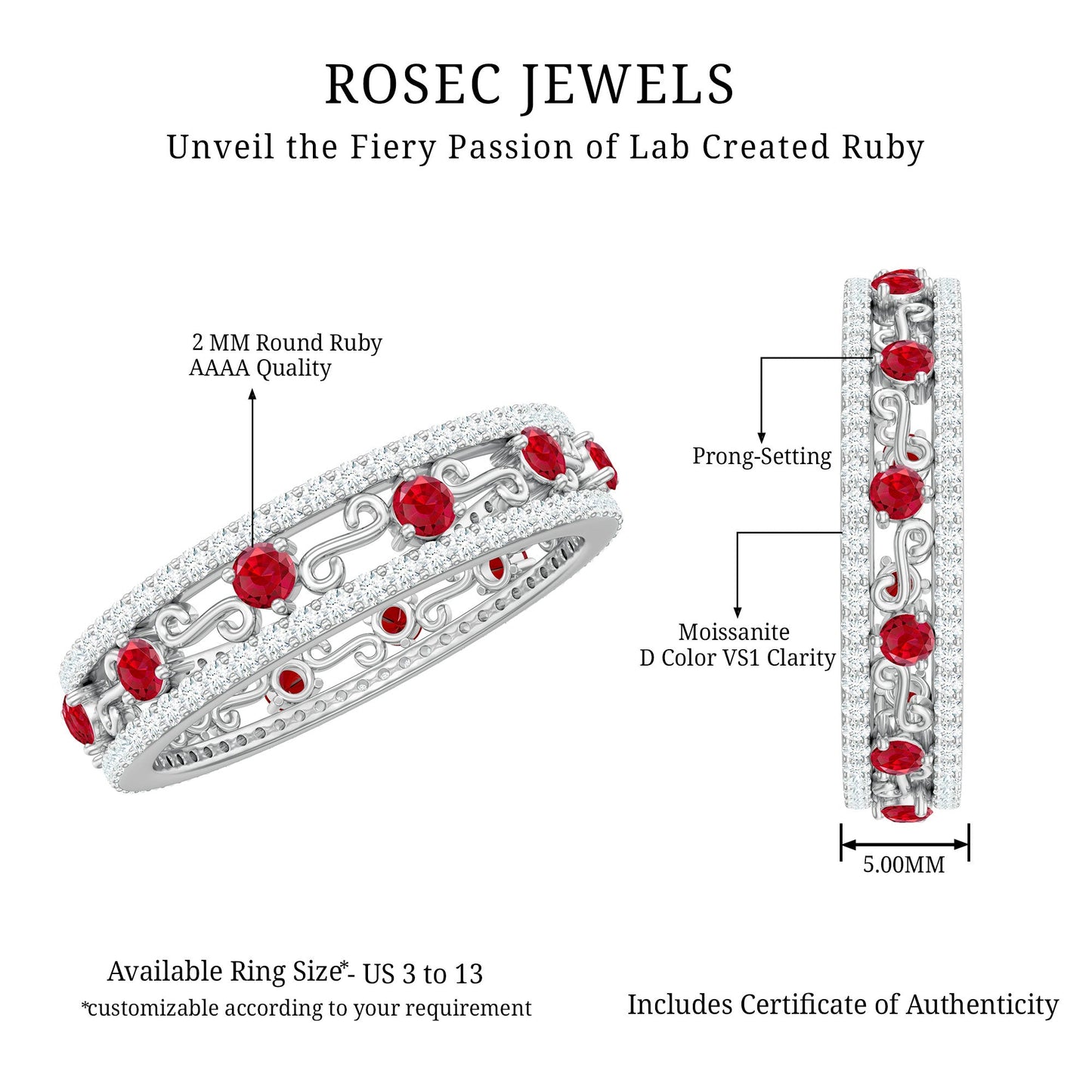 Classic Lab Created Ruby and Moissanite Eternity Wedding Band