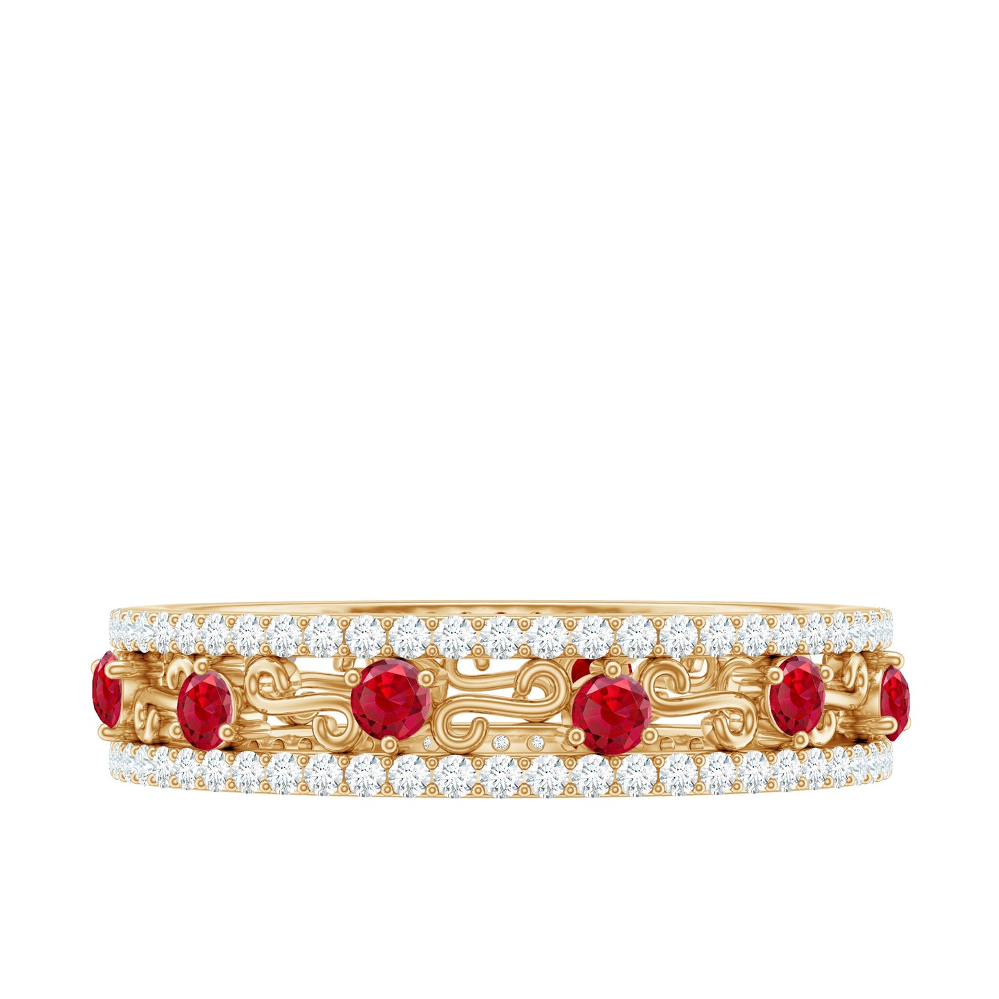 Classic Lab Created Ruby and Moissanite Eternity Wedding Band