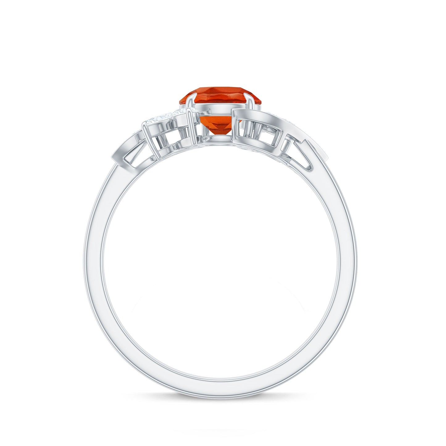 0.7 Carat Fire Opal Flower Engagement Ring with Diamond
