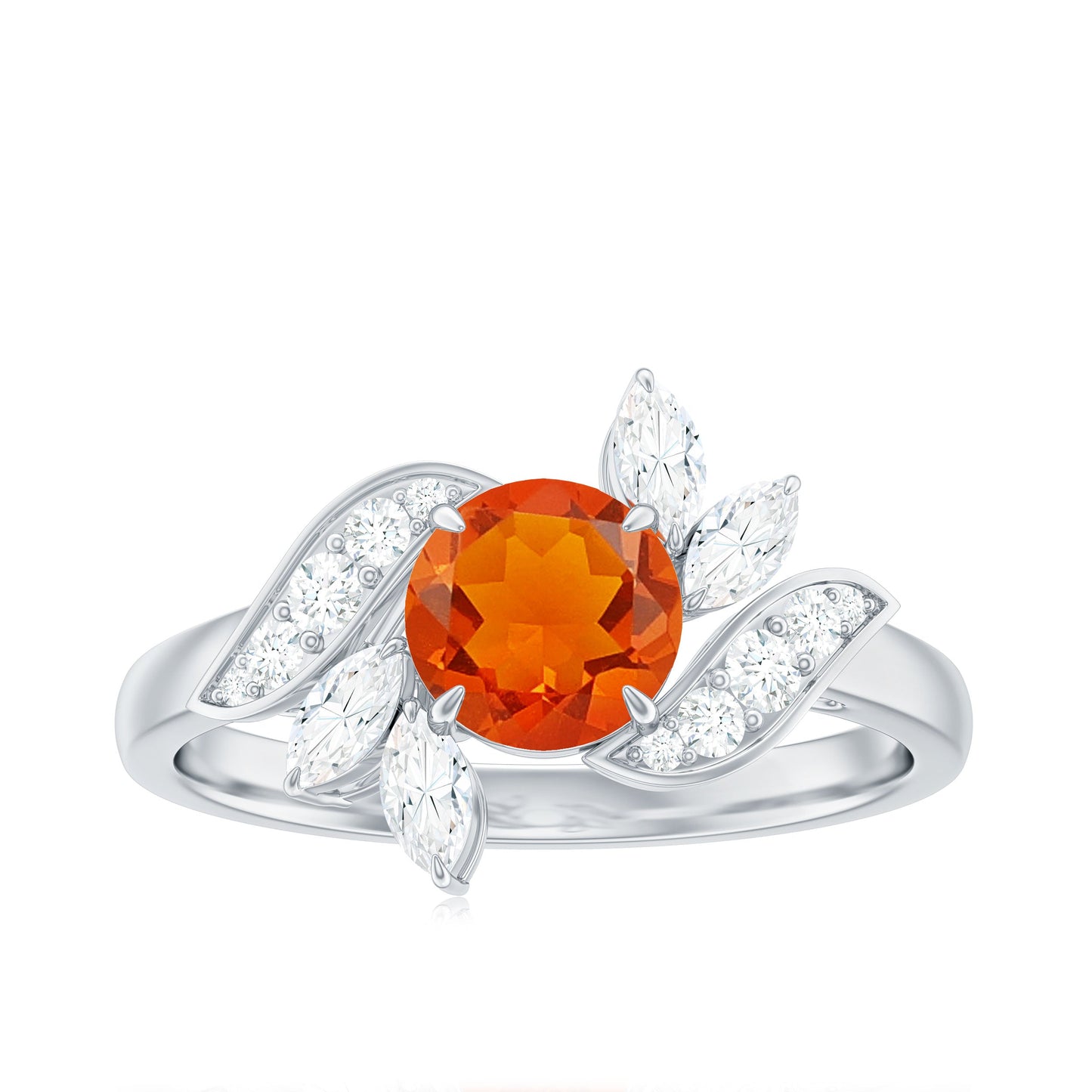 0.7 Carat Fire Opal Flower Engagement Ring with Diamond