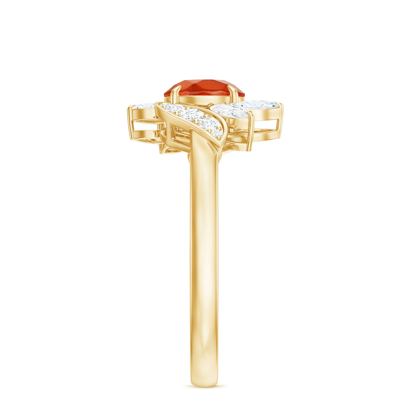 0.7 Carat Fire Opal Flower Engagement Ring with Diamond