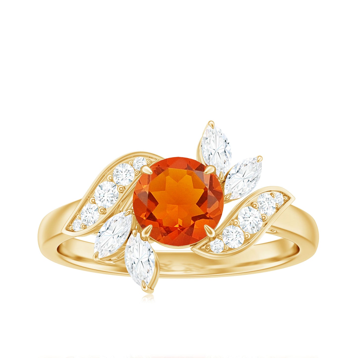 0.7 Carat Fire Opal Flower Engagement Ring with Diamond