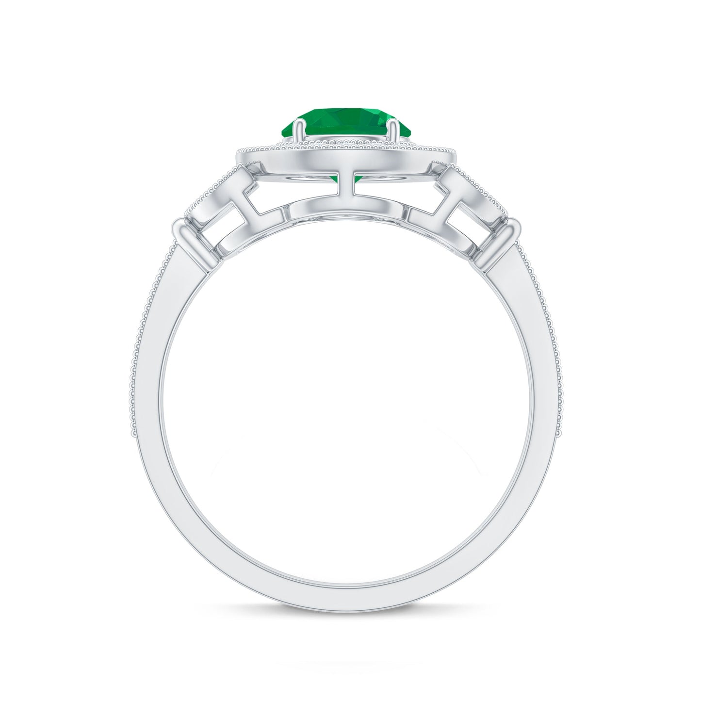 Vintage Style Emerald Engagement Ring with Diamond Halo