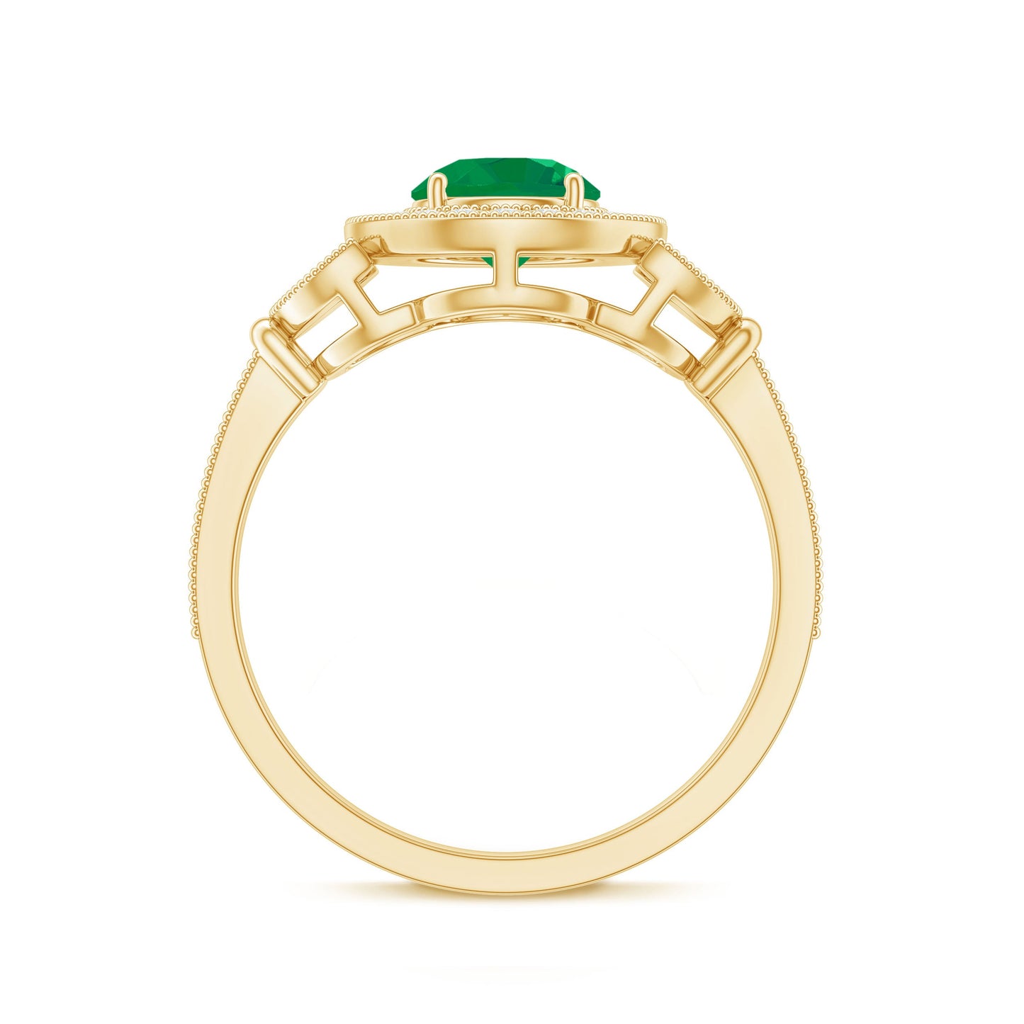 Vintage Style Emerald Engagement Ring with Diamond Halo