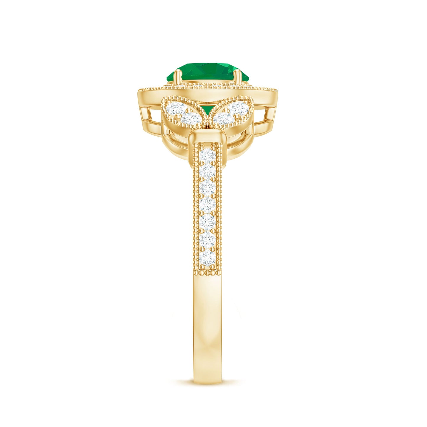 Vintage Style Emerald Engagement Ring with Diamond Halo