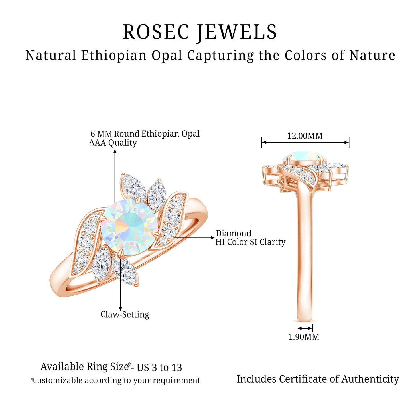Nature Inspired Ethiopian Opal and Diamond Engagement Ring