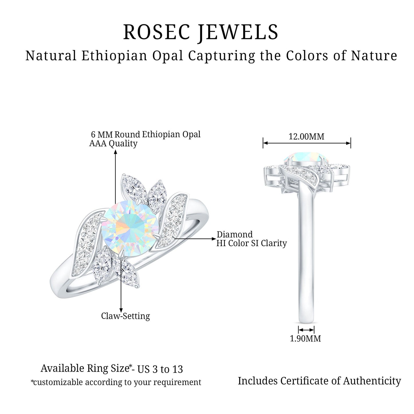 Nature Inspired Ethiopian Opal and Diamond Engagement Ring