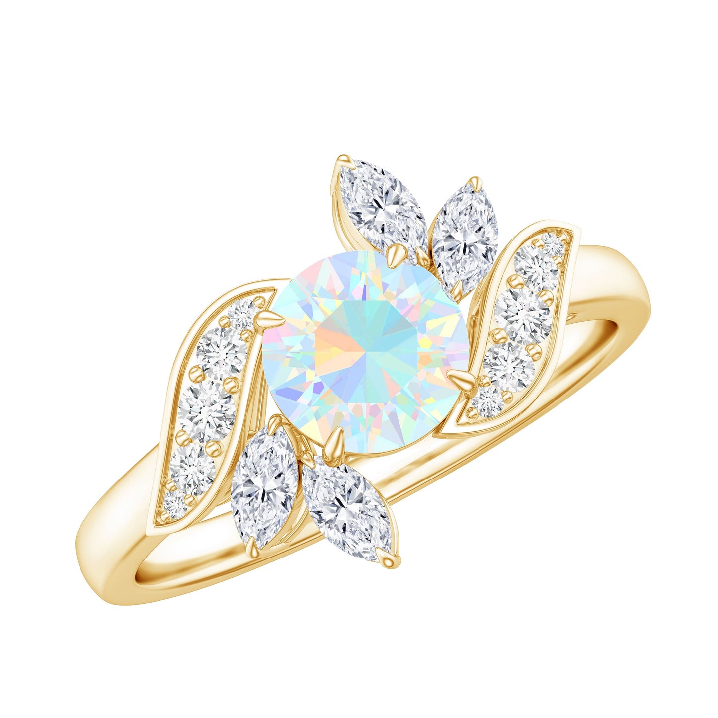 Nature Inspired Ethiopian Opal and Diamond Engagement Ring