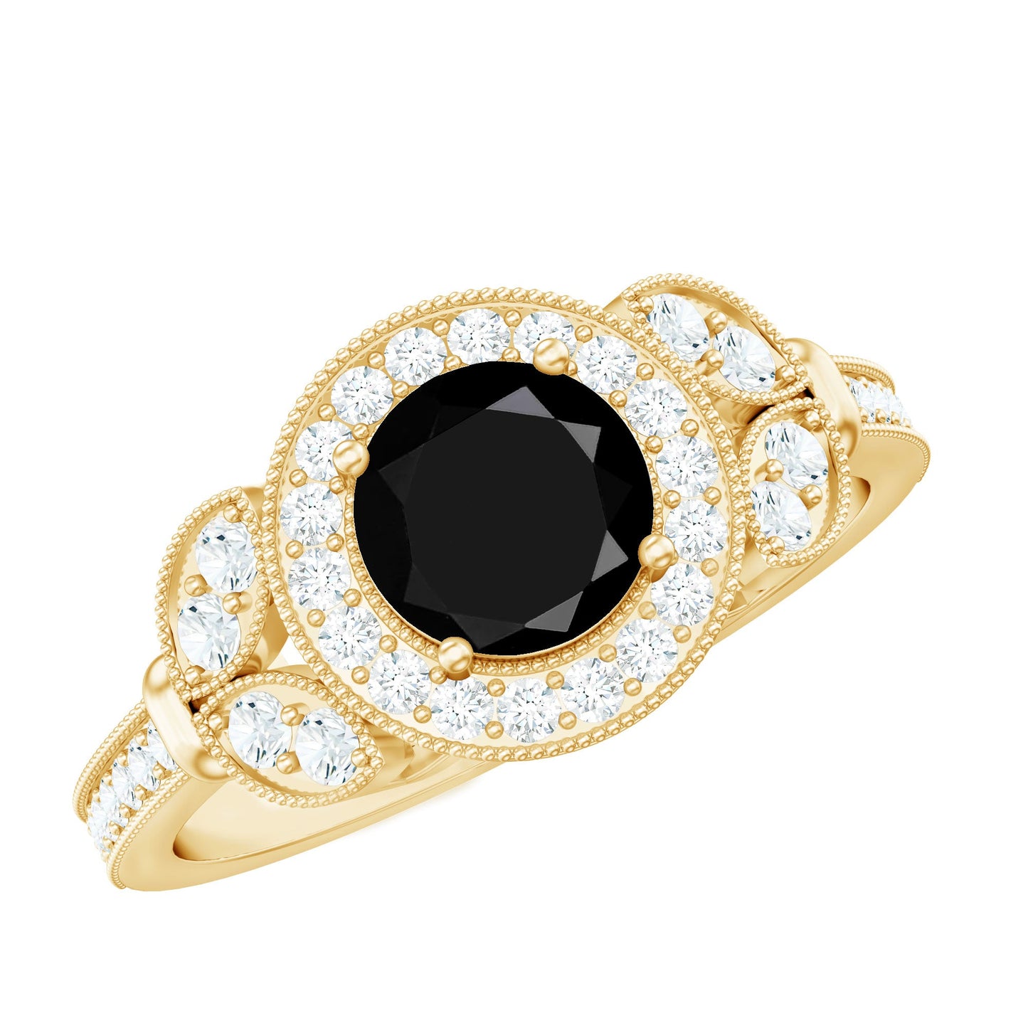 Vintage Looking 1.3 Carat Lab Grown Black Diamond Engagement Ring with White Diamond