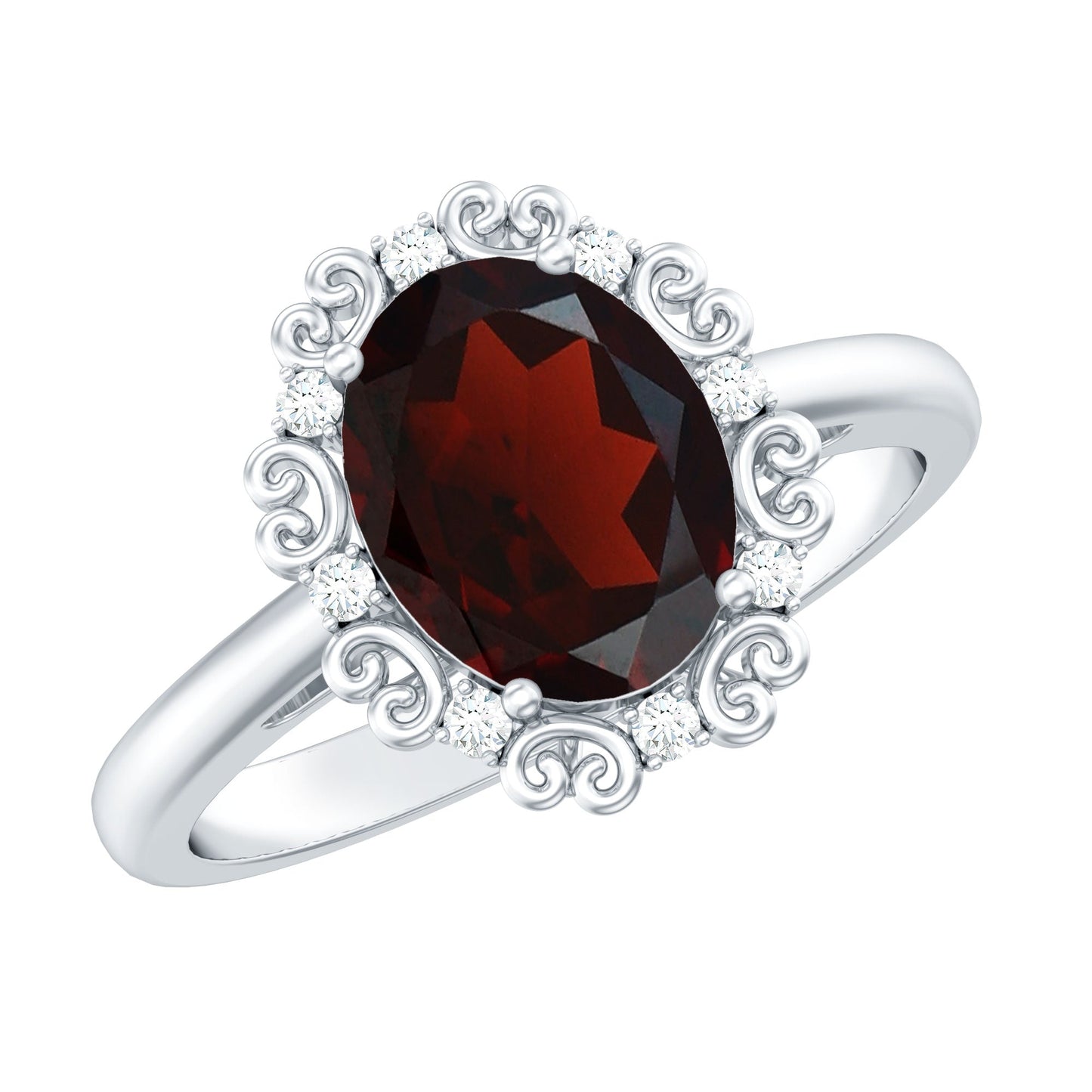 3.6 Natural Garnet Vintage Looking Engagement Ring with Diamond