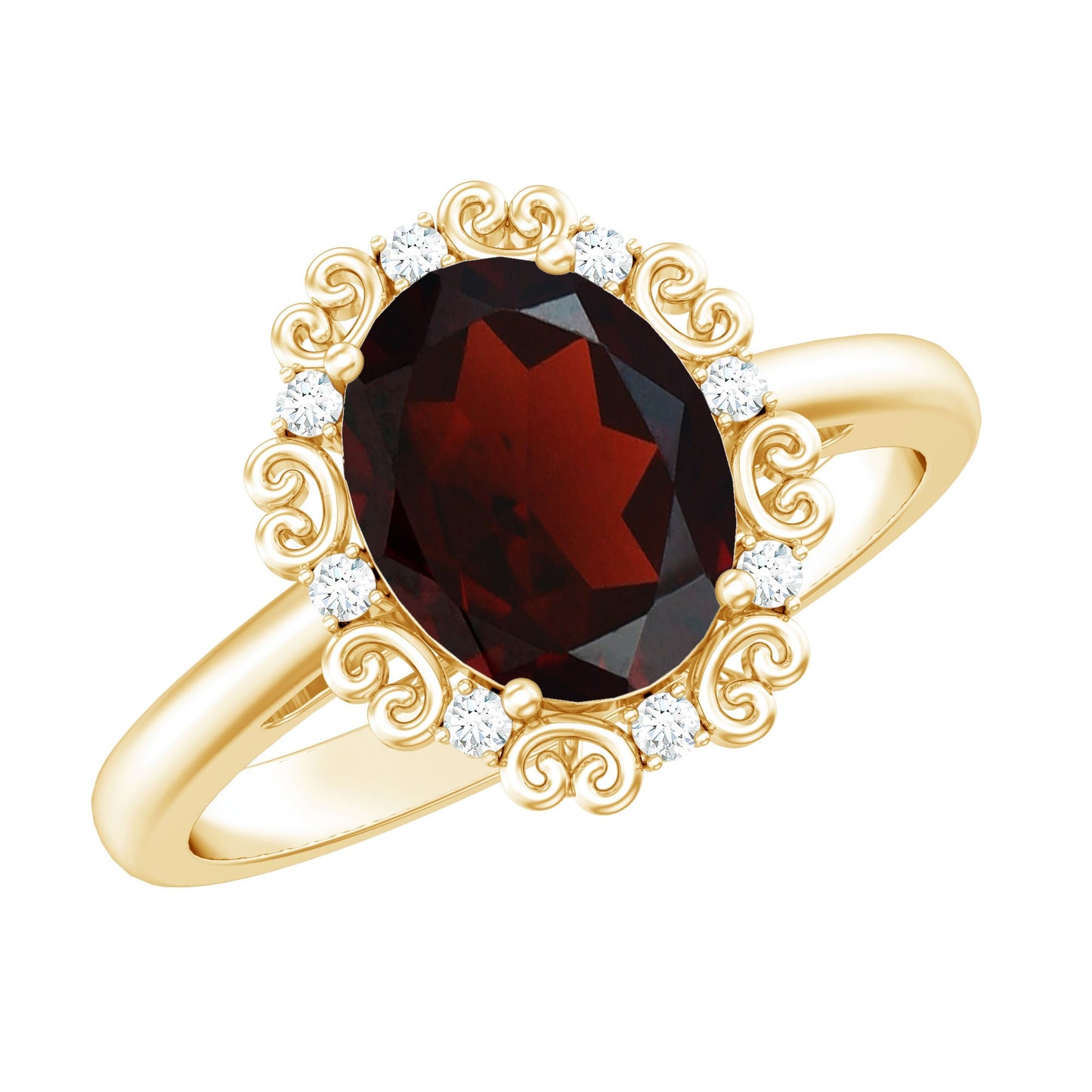 3.6 Natural Garnet Vintage Looking Engagement Ring with Diamond