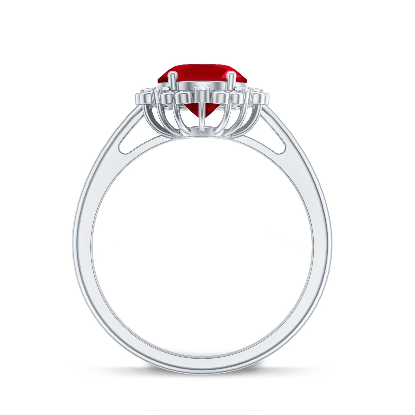 Vintage Style Oval Lab Created Ruby Engagement Ring with Diamonds