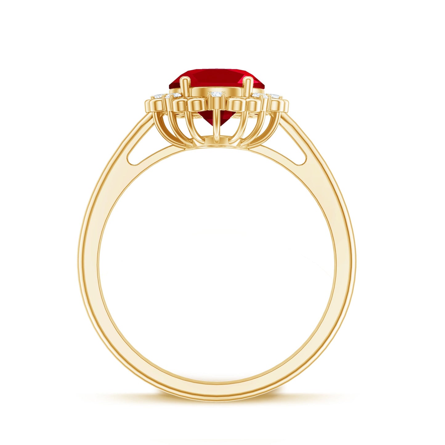 Vintage Style Oval Lab Created Ruby Engagement Ring with Diamonds
