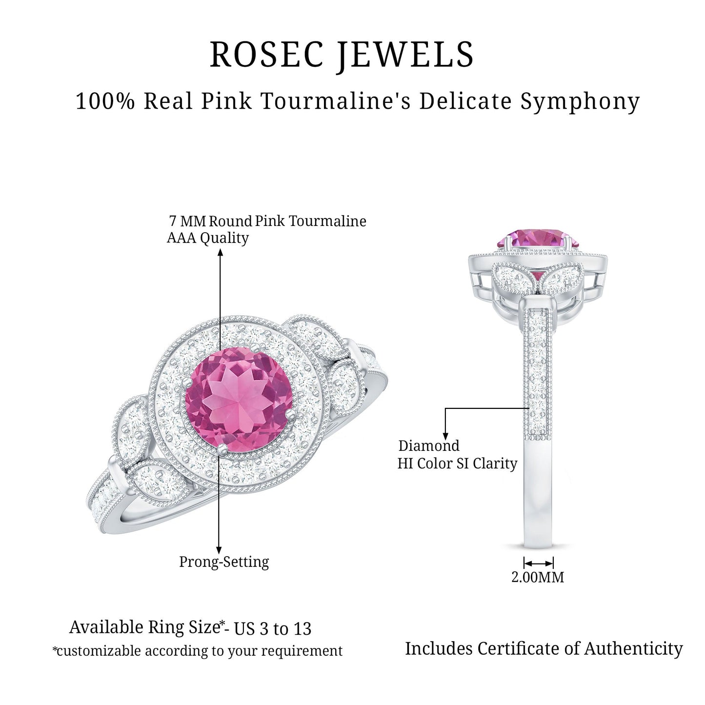 Pink Tourmaline Vintage Style Engagement Ring with Diamond