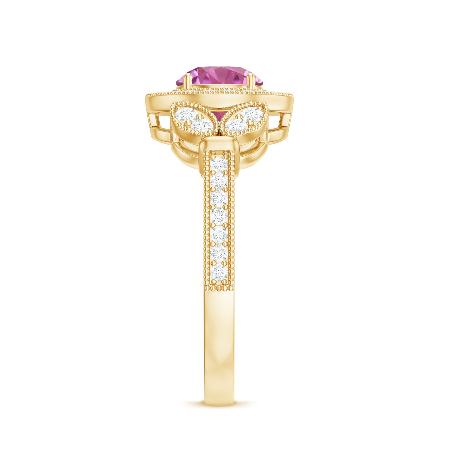 Pink Tourmaline Vintage Style Engagement Ring with Diamond