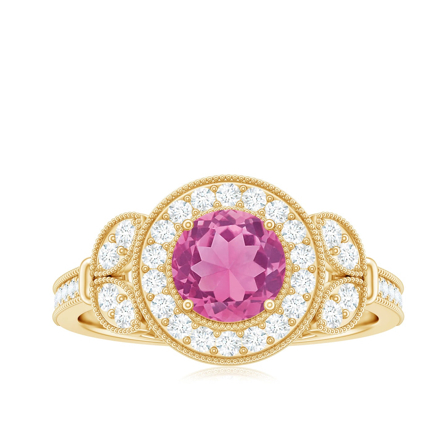 Pink Tourmaline Vintage Style Engagement Ring with Diamond