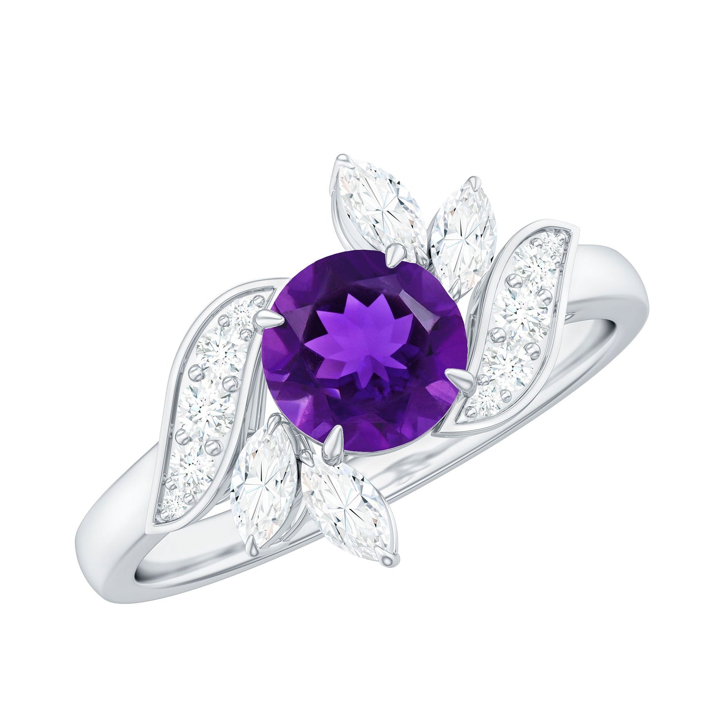 1.2 Carat Nature Inspired Amethyst Engagement Ring with Diamond