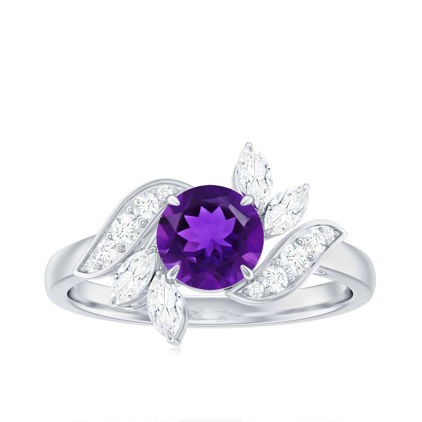 1.2 Carat Nature Inspired Amethyst Engagement Ring with Diamond