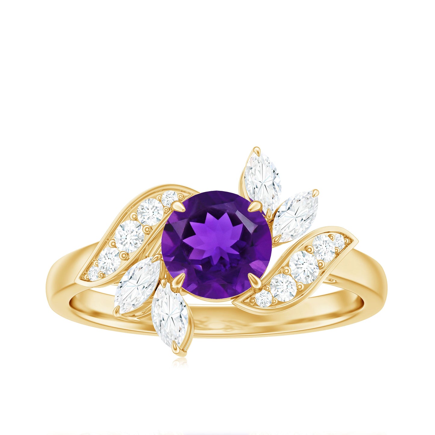 1.2 Carat Nature Inspired Amethyst Engagement Ring with Diamond
