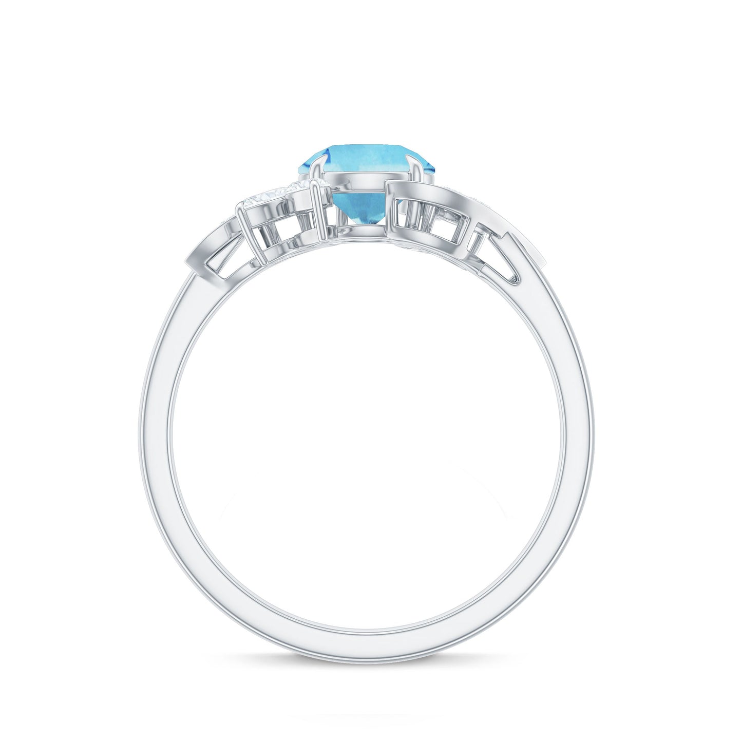 Genuine 0.8 Carat Aquamarine and Diamond Flower Engagement Ring