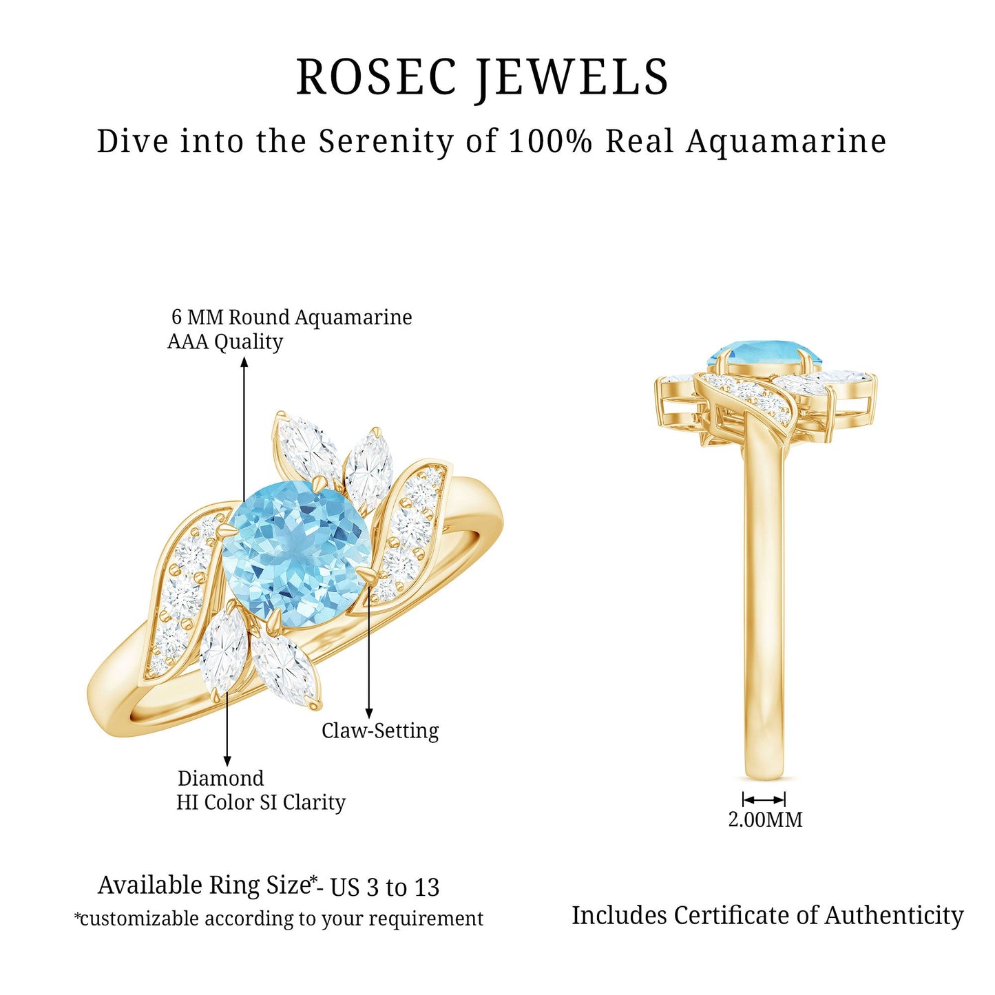 Genuine 0.8 Carat Aquamarine and Diamond Flower Engagement Ring