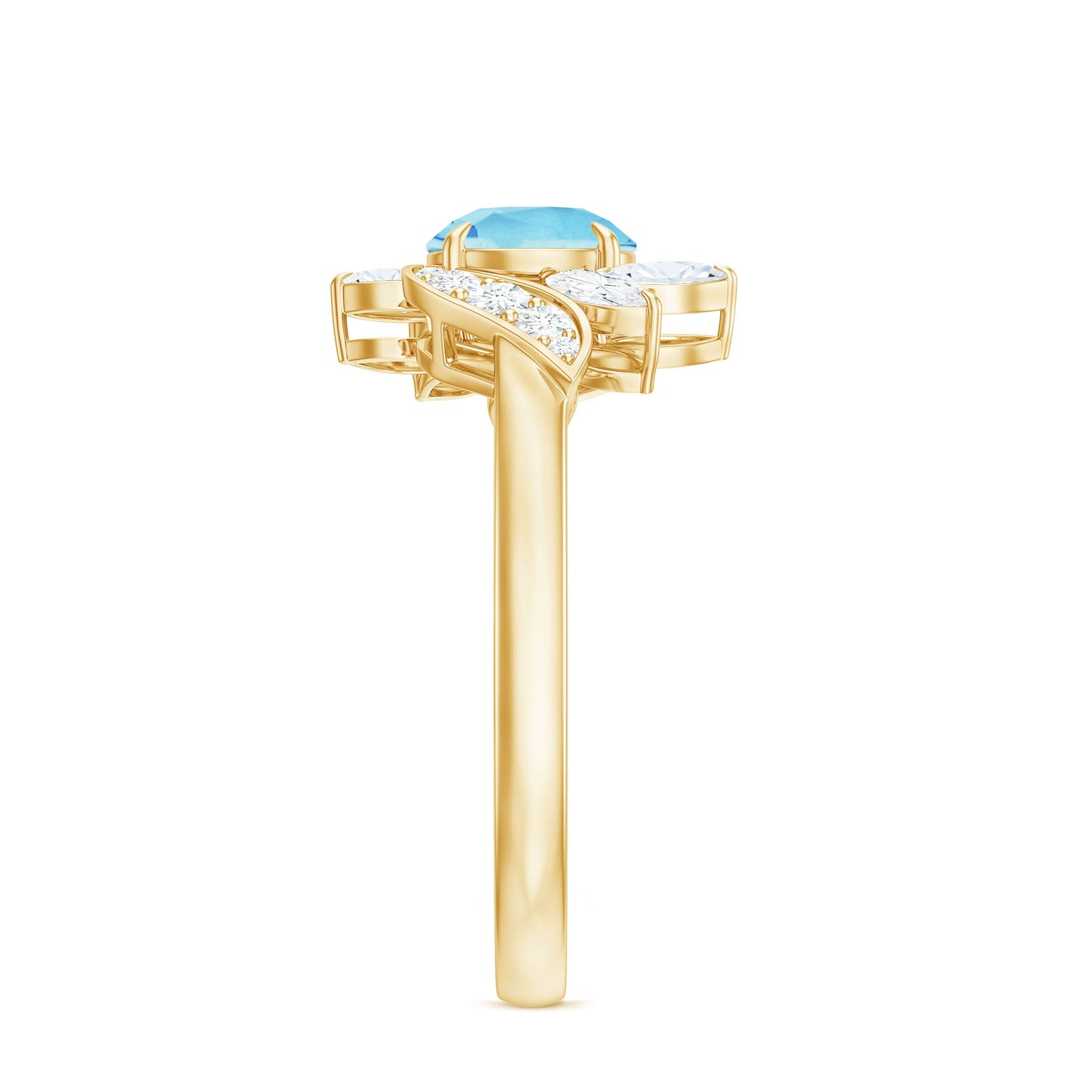 Genuine 0.8 Carat Aquamarine and Diamond Flower Engagement Ring
