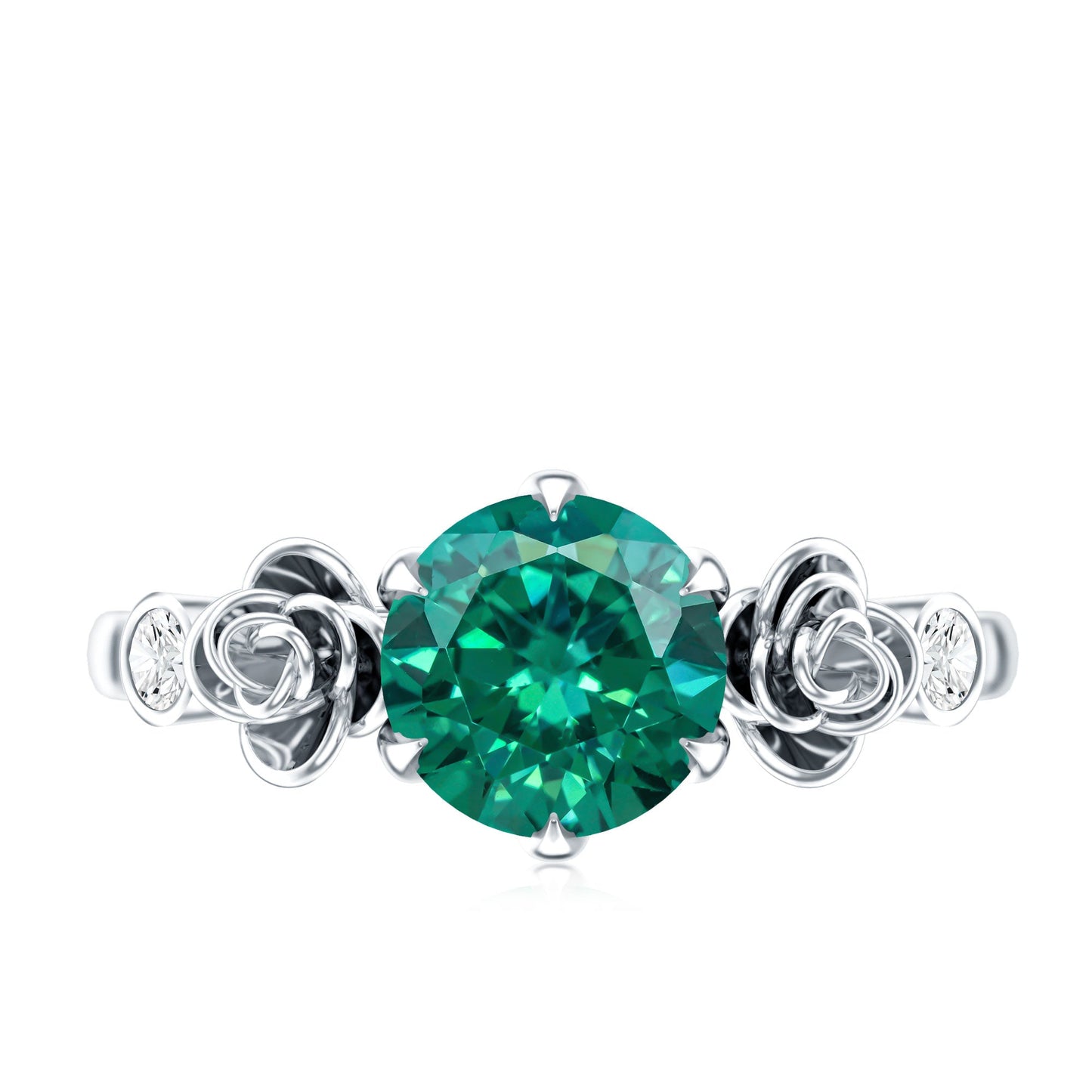 Certified 2 Carat Lab Grown Emerald Diamond Engagement Ring with Flower