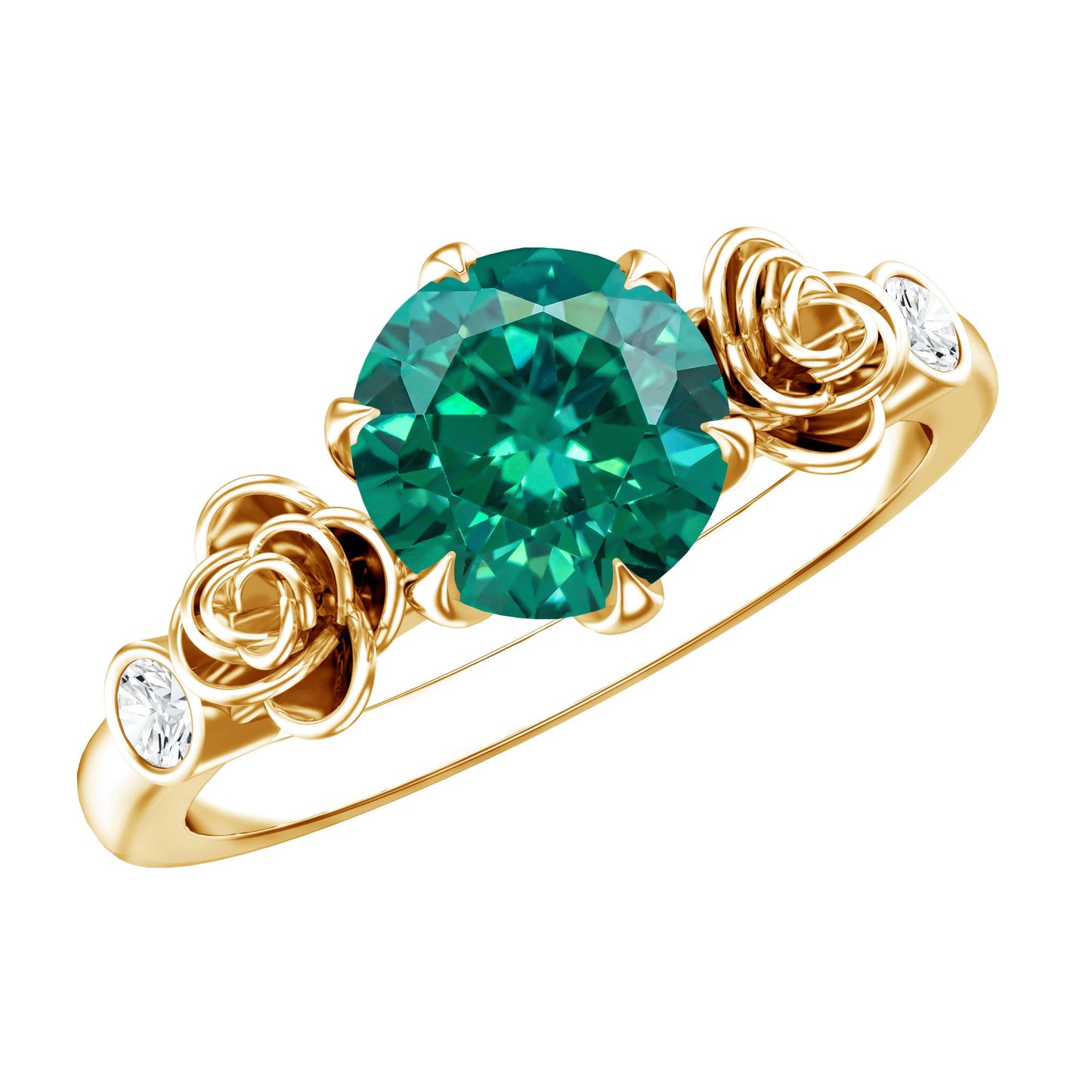 Certified 2 Carat Lab Grown Emerald Diamond Engagement Ring with Flower