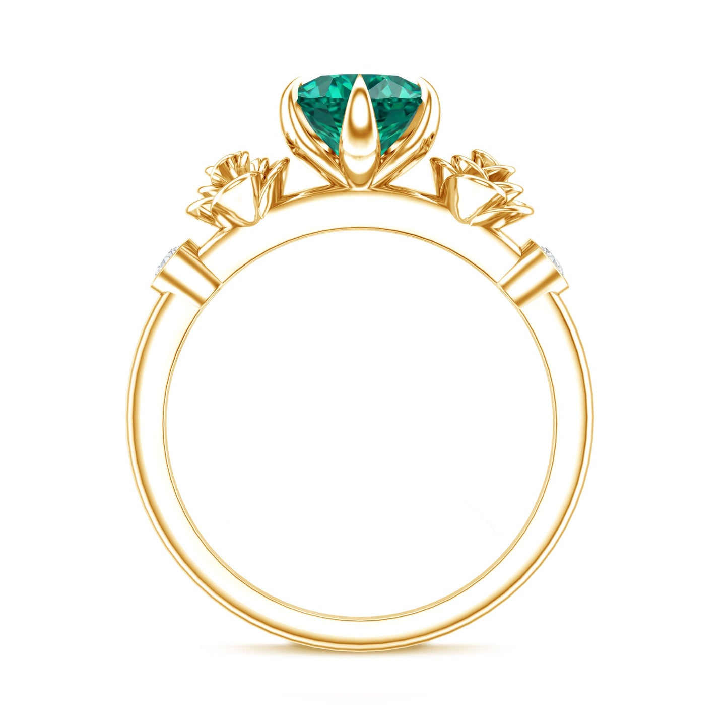 Certified 2 Carat Lab Grown Emerald Diamond Engagement Ring with Flower