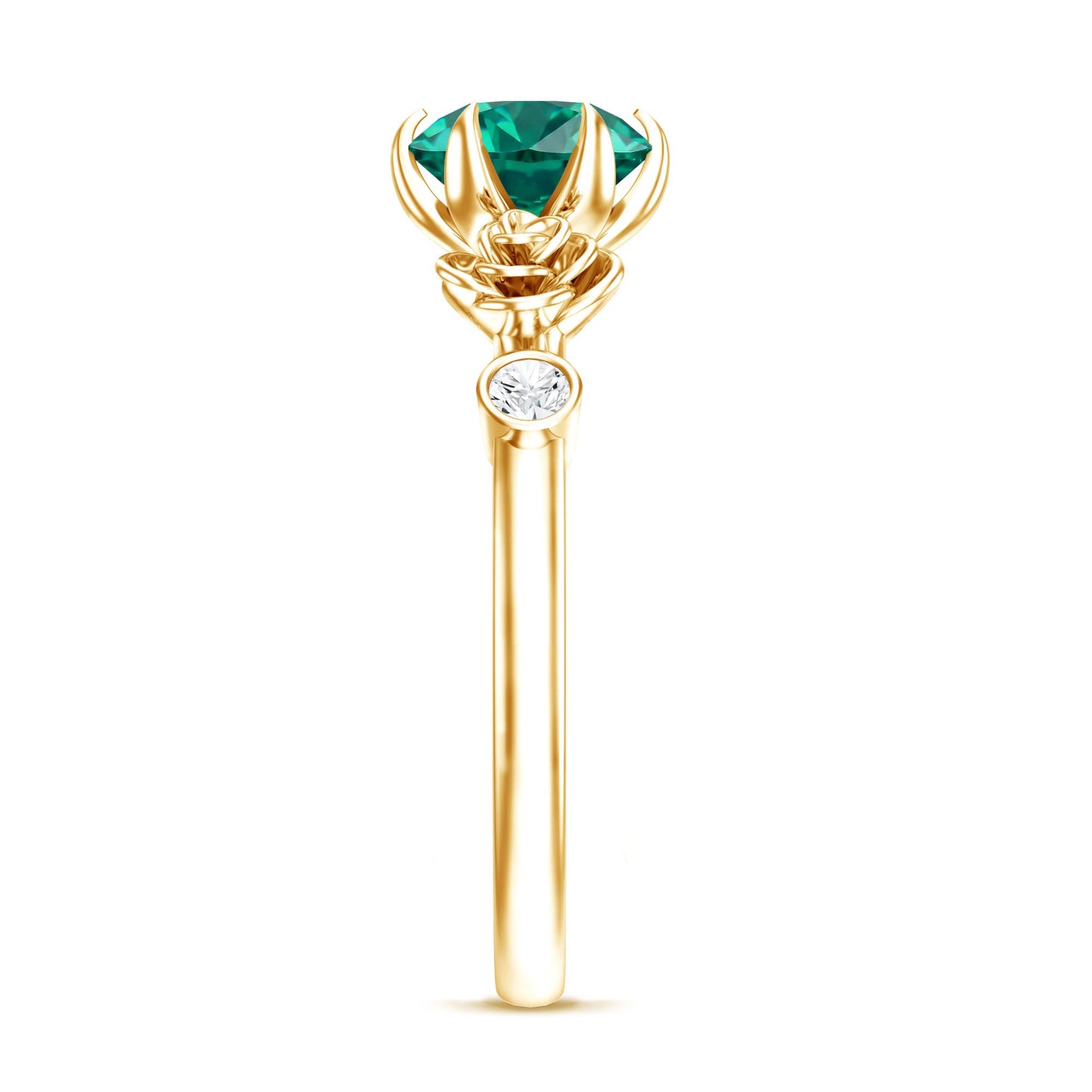 Certified 2 Carat Lab Grown Emerald Diamond Engagement Ring with Flower