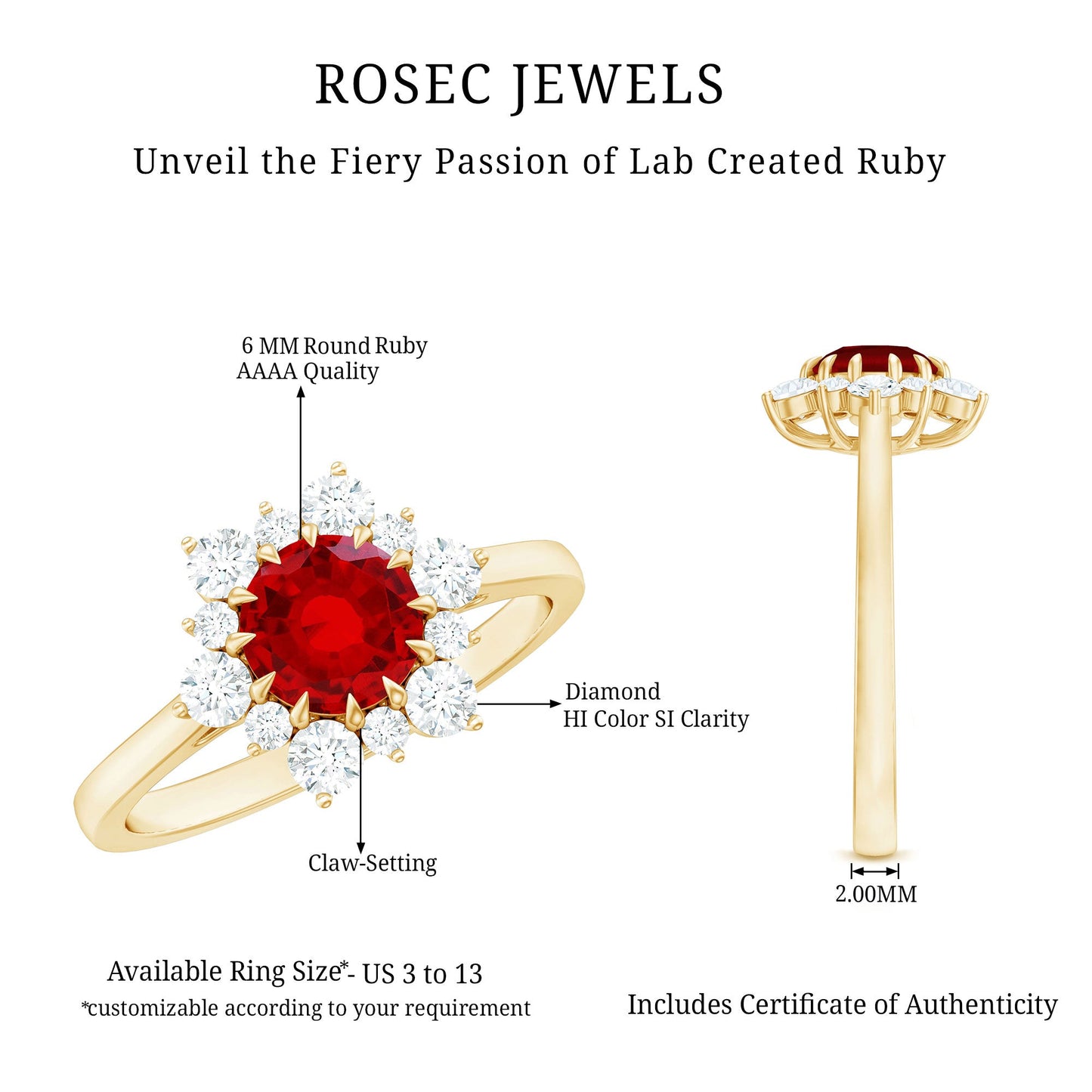 Claw Set Lab Grown Ruby and Diamond Halo Engagement Ring
