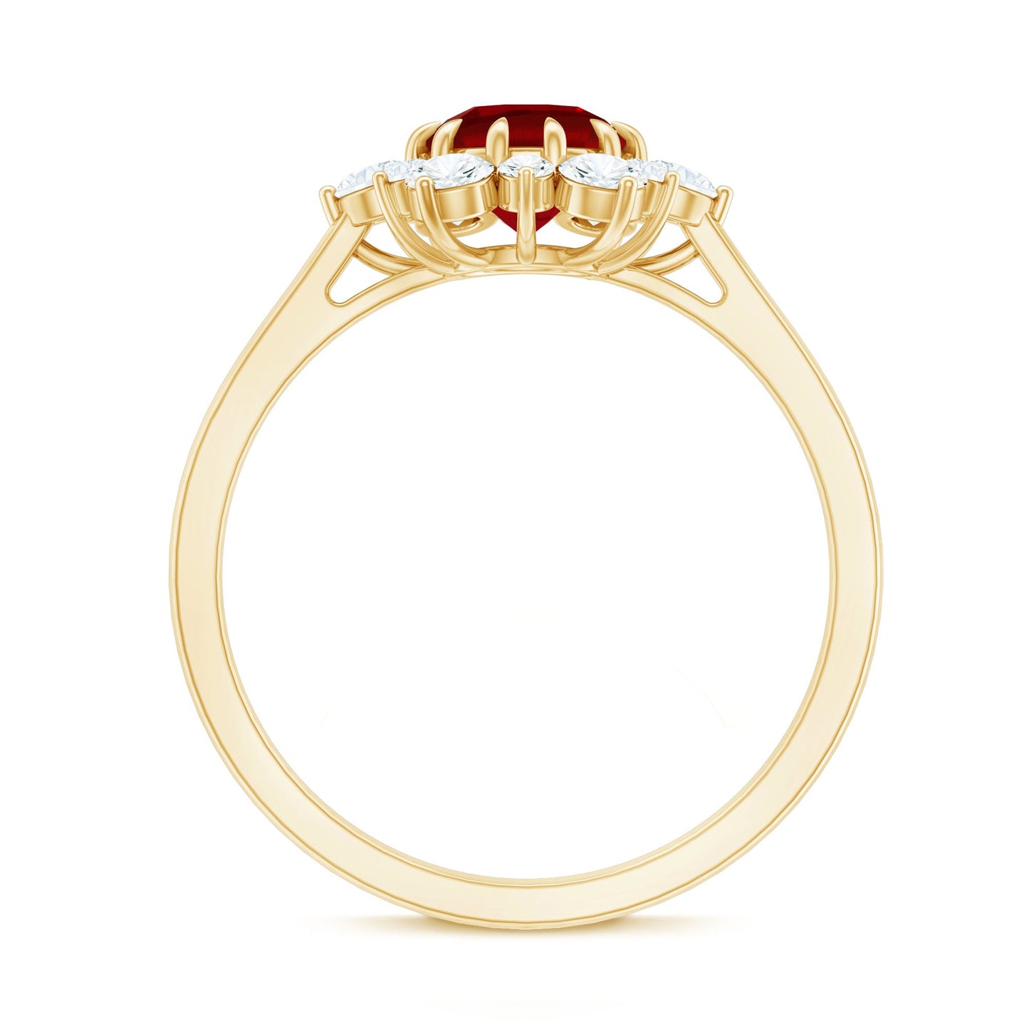 Claw Set Lab Grown Ruby and Diamond Halo Engagement Ring