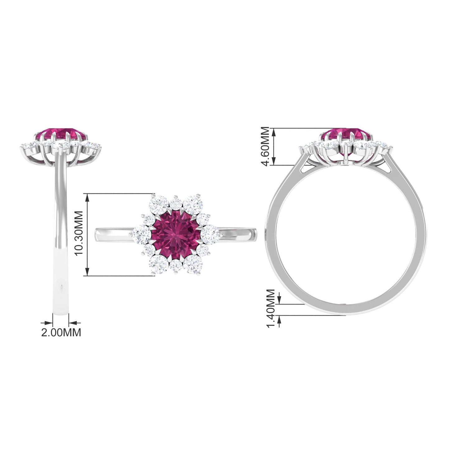 1.2 Carat Pink Tourmaline and Diamond Halo Engagement Ring