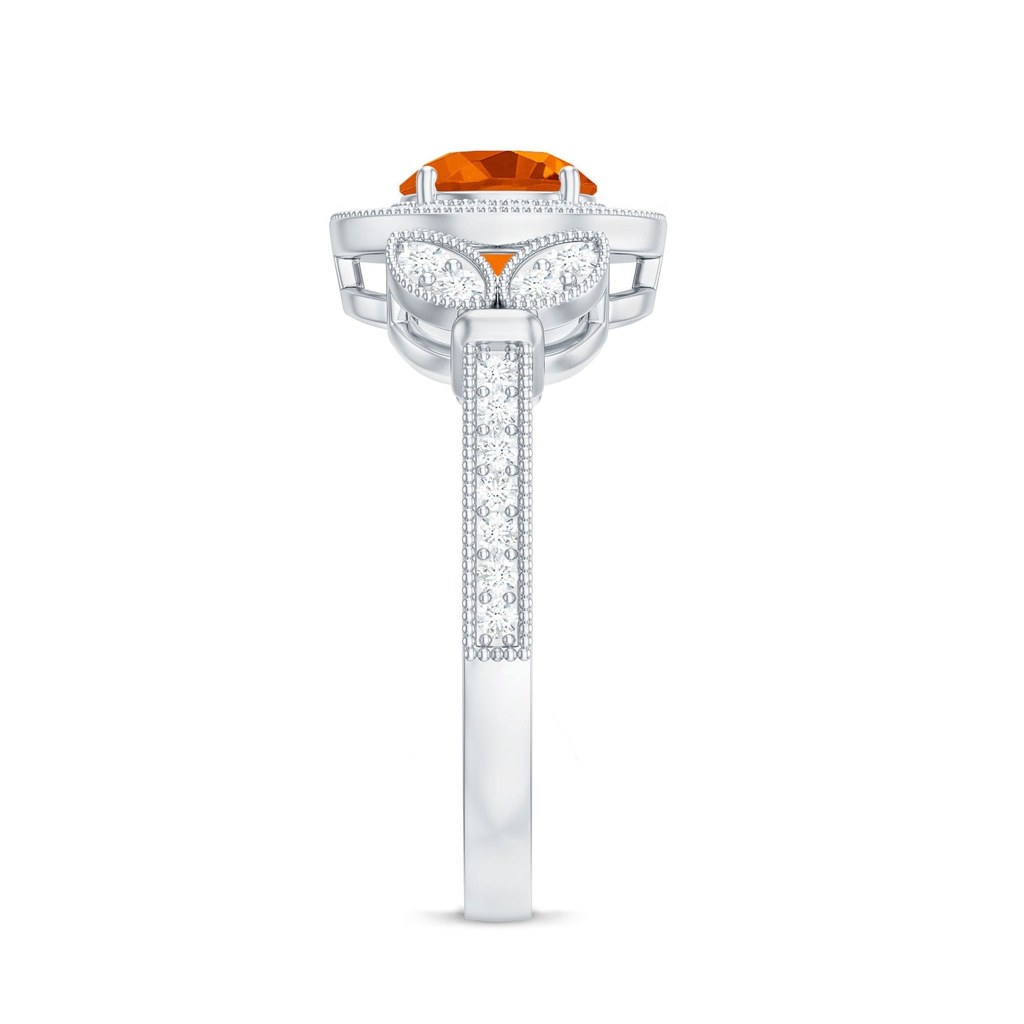Vintage Inspired Fire Opal Engagement Ring with Diamonds