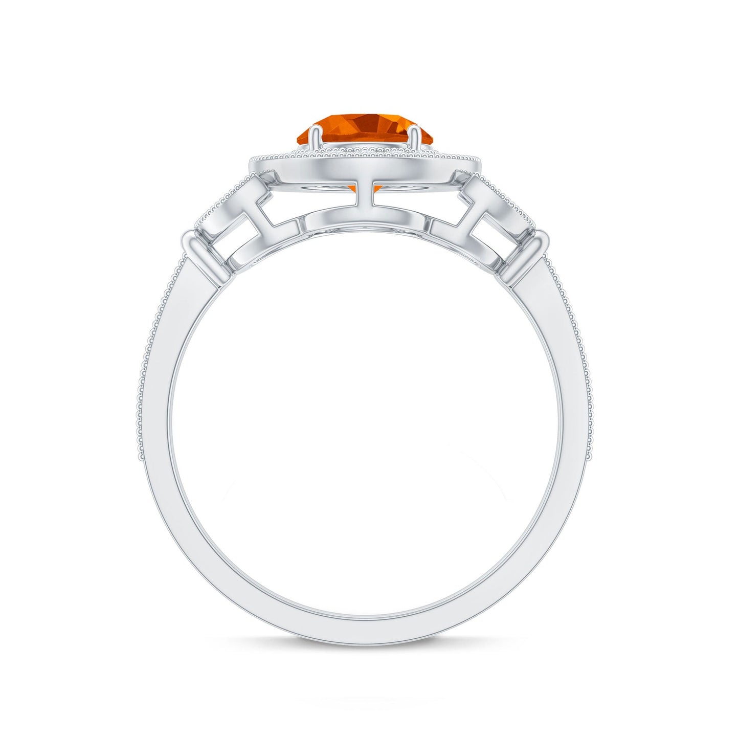 Vintage Inspired Fire Opal Engagement Ring with Diamonds