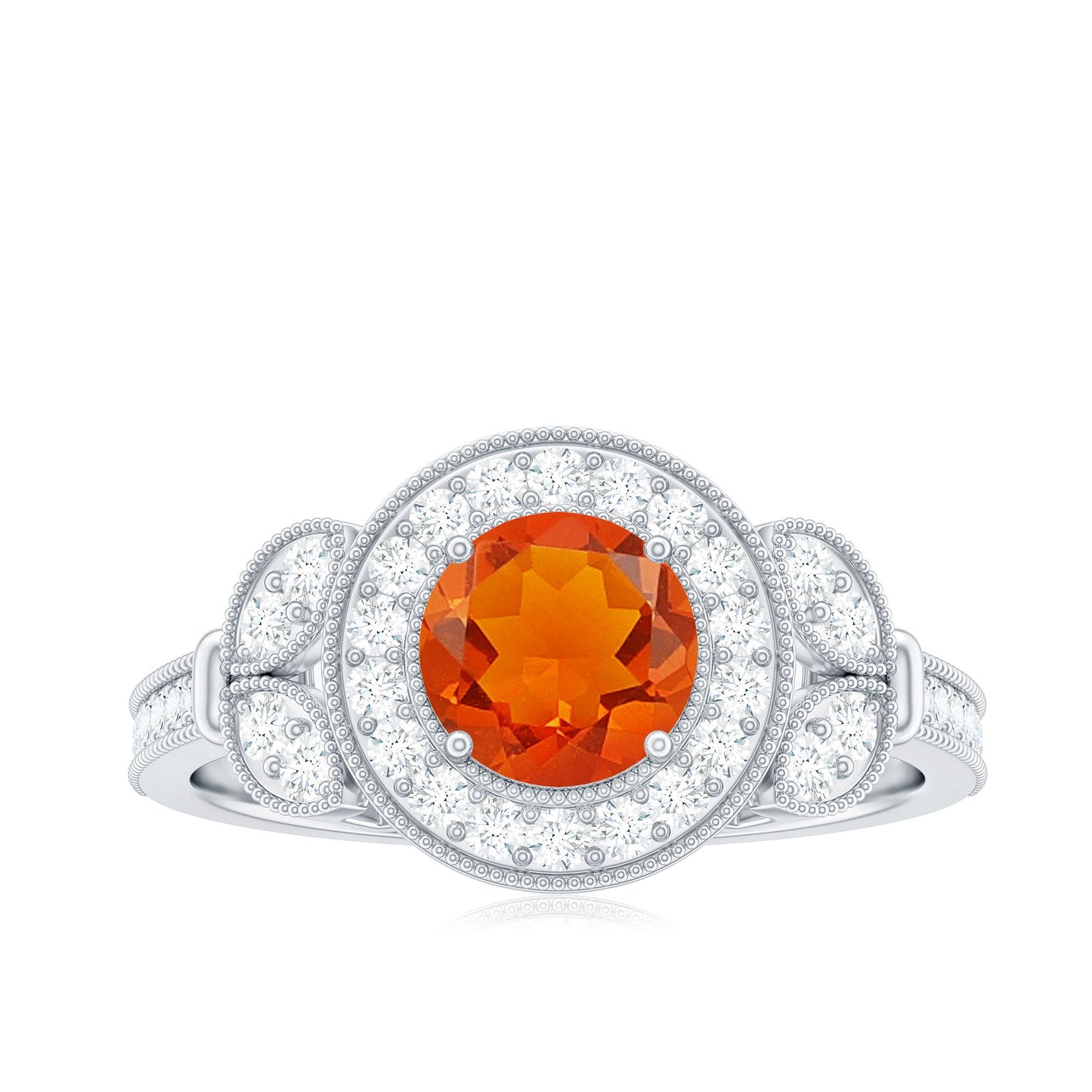 Vintage Inspired Fire Opal Engagement Ring with Diamonds