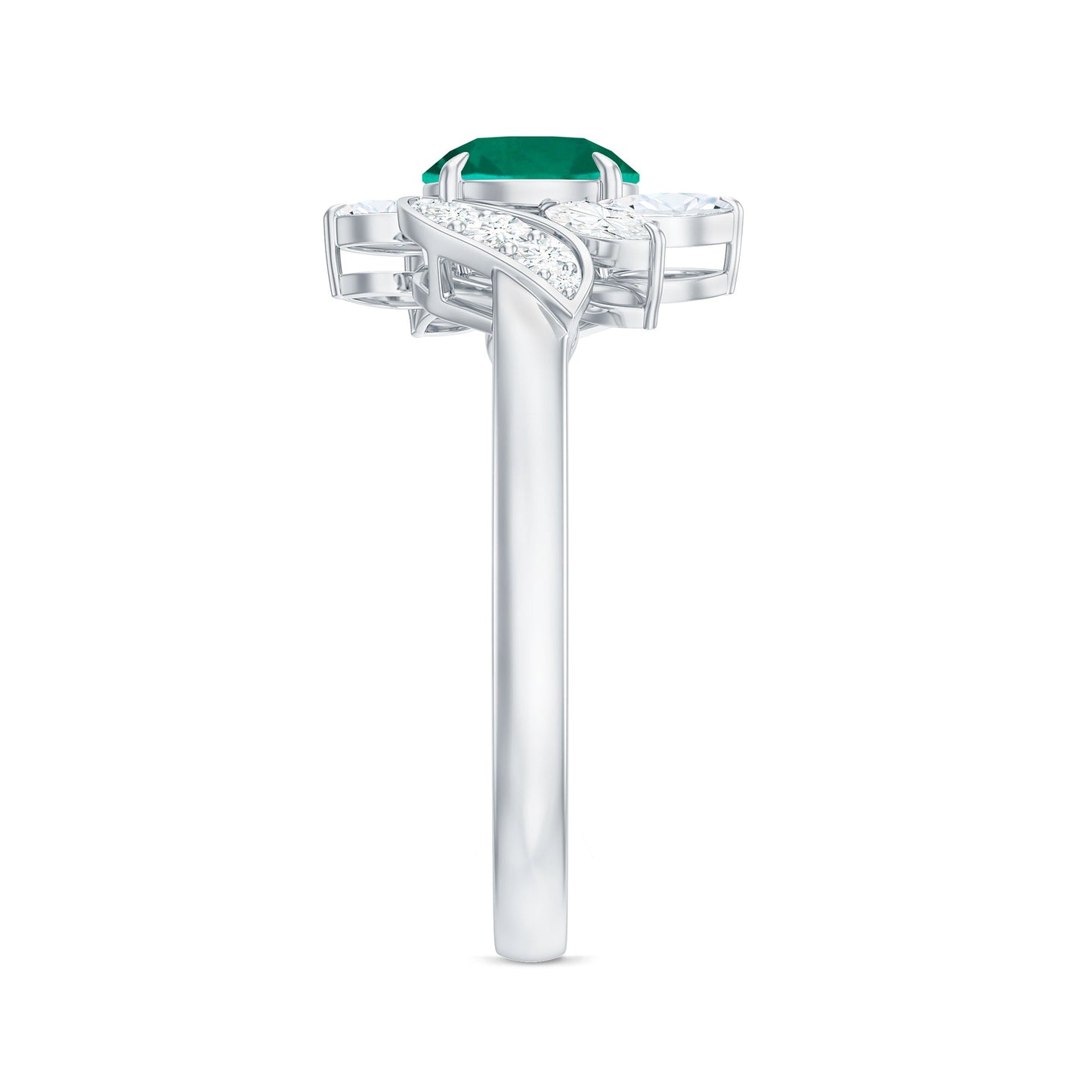Nature Inspired Lab Grown Emerald Engagement Ring with Diamond