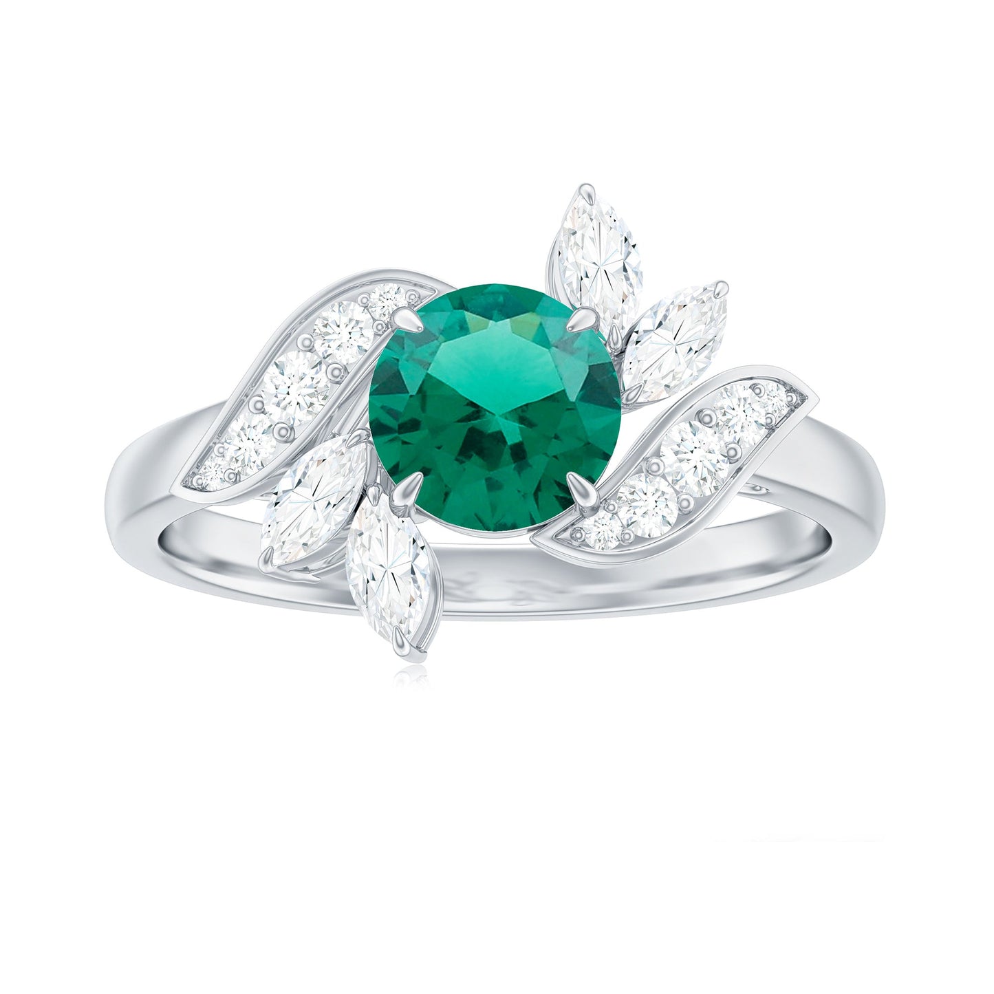 Nature Inspired Lab Grown Emerald Engagement Ring with Diamond