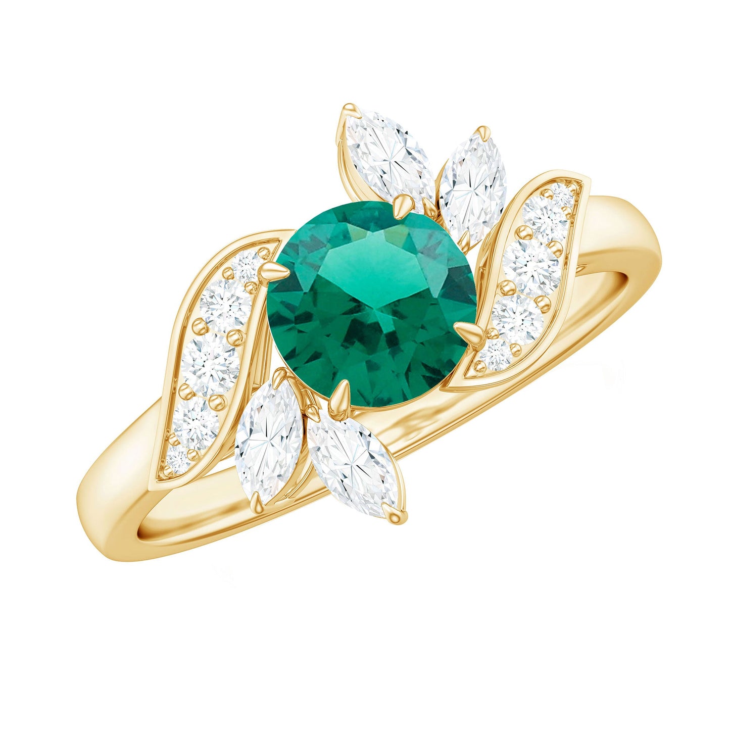 Nature Inspired Lab Grown Emerald Engagement Ring with Diamond